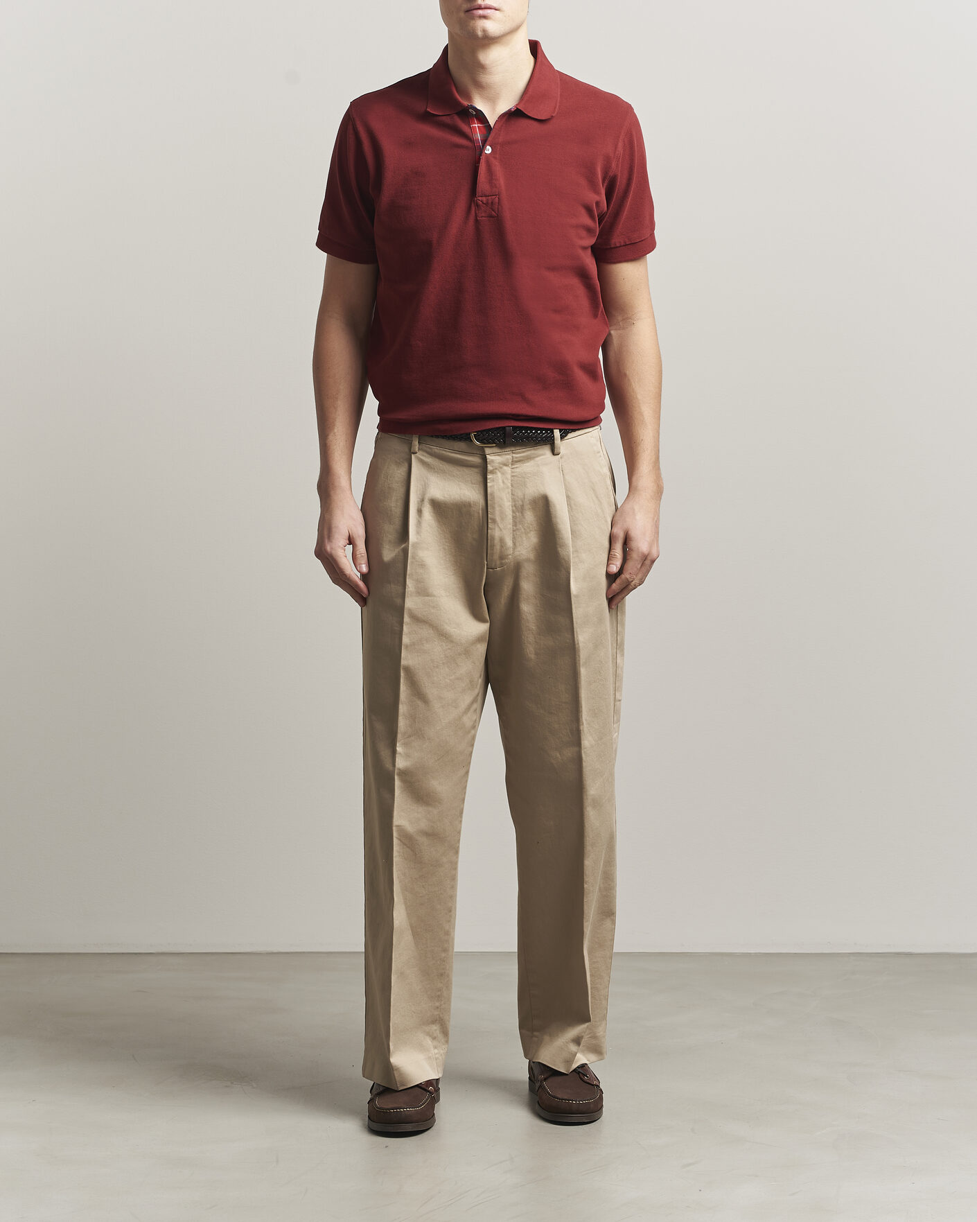 Homme | Polos | Baracuta | Tartan Placket Piquet Polo Oxblood