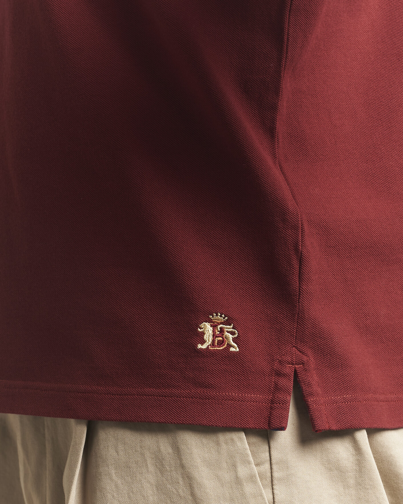 Homme | Polos | Baracuta | Tartan Placket Piquet Polo Oxblood