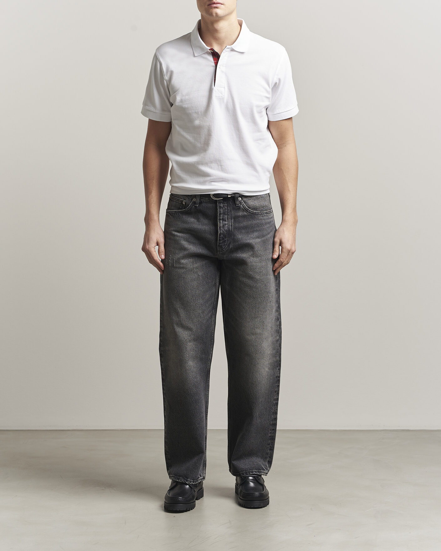 Homme | Polos | Baracuta | Tartan Placket Piquet Polo Bone White
