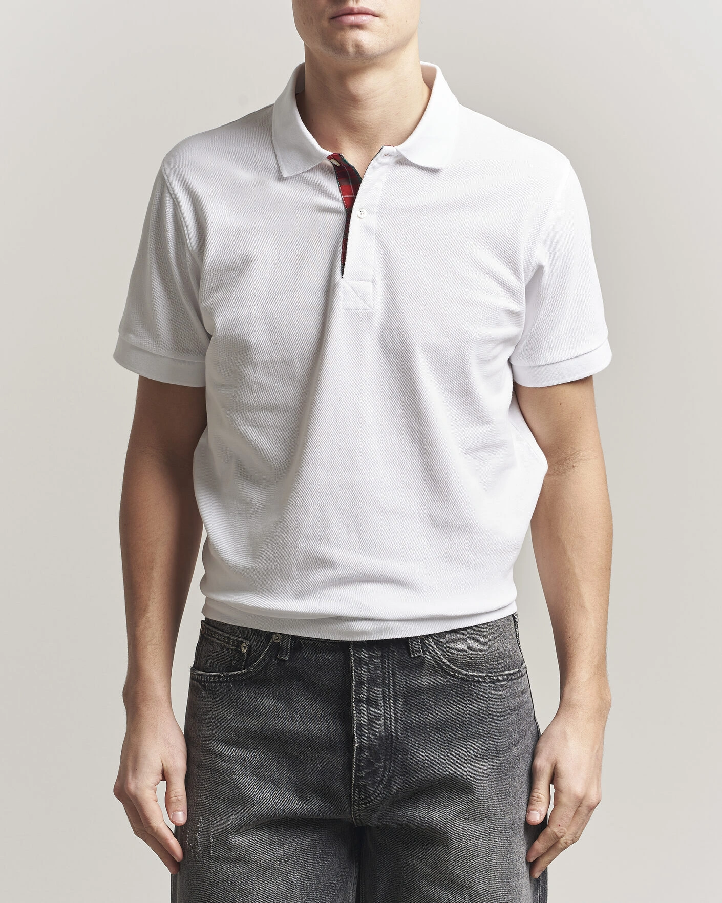 Heren | Polo's | Baracuta | Tartan Placket Piquet Polo Bone White