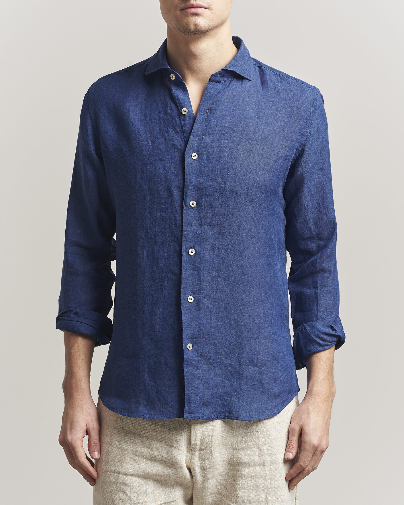 Homme | Chemises | Grigio | Washed Linen Shirt Navy