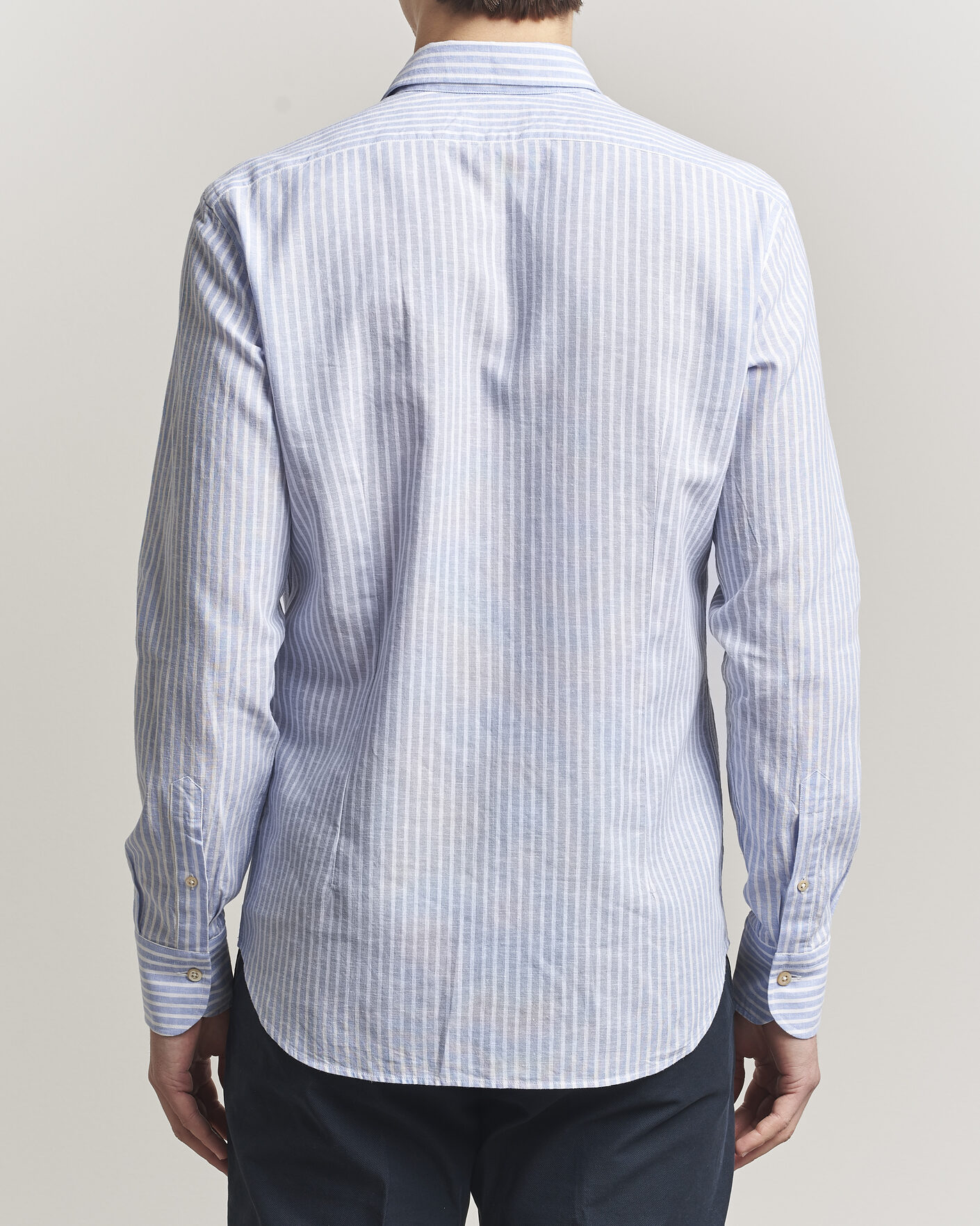 Homme | Chemises | Grigio | Washed Cotton/Linen Shirt Blue Stripe