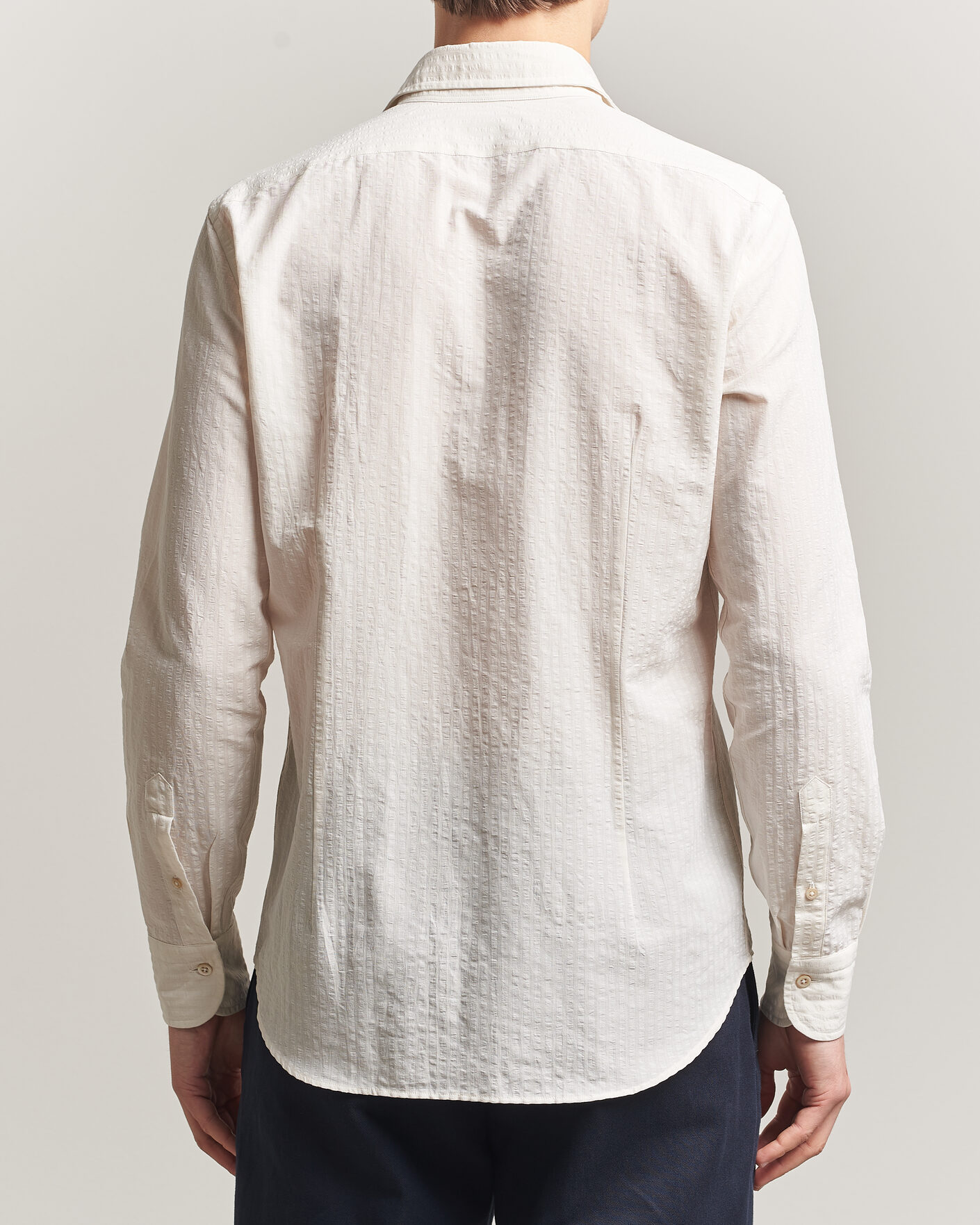 Heren | Overhemden | Grigio | Cotton/Linen Seersucker Shirt Off White