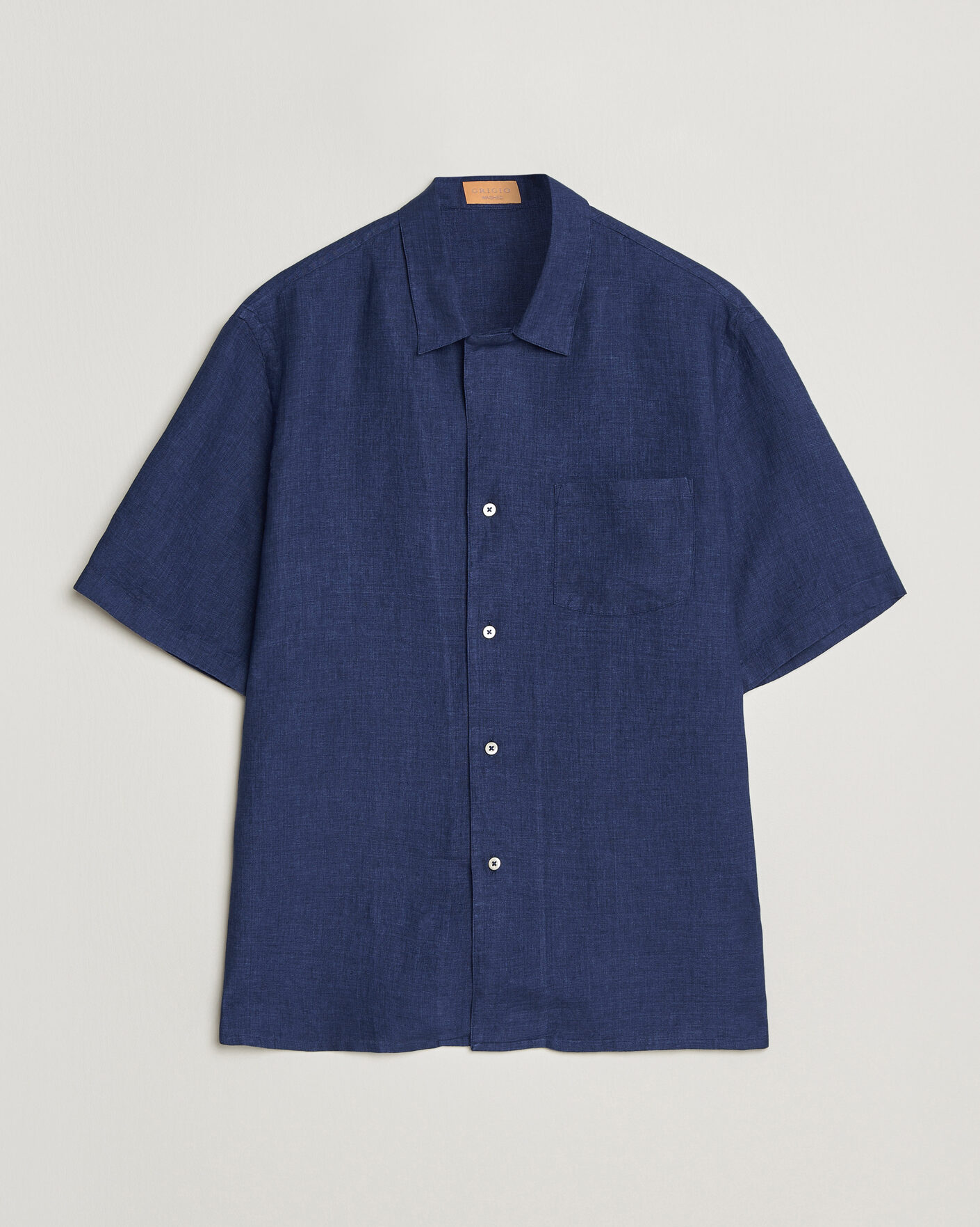 Heren | Overhemden | Grigio | Linen Camp Collar Shirt Navy