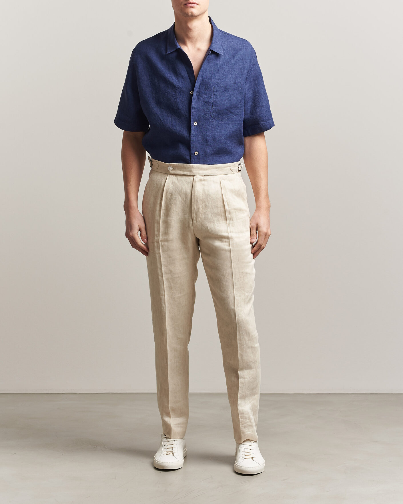 Heren | Overhemden | Grigio | Linen Camp Collar Shirt Navy