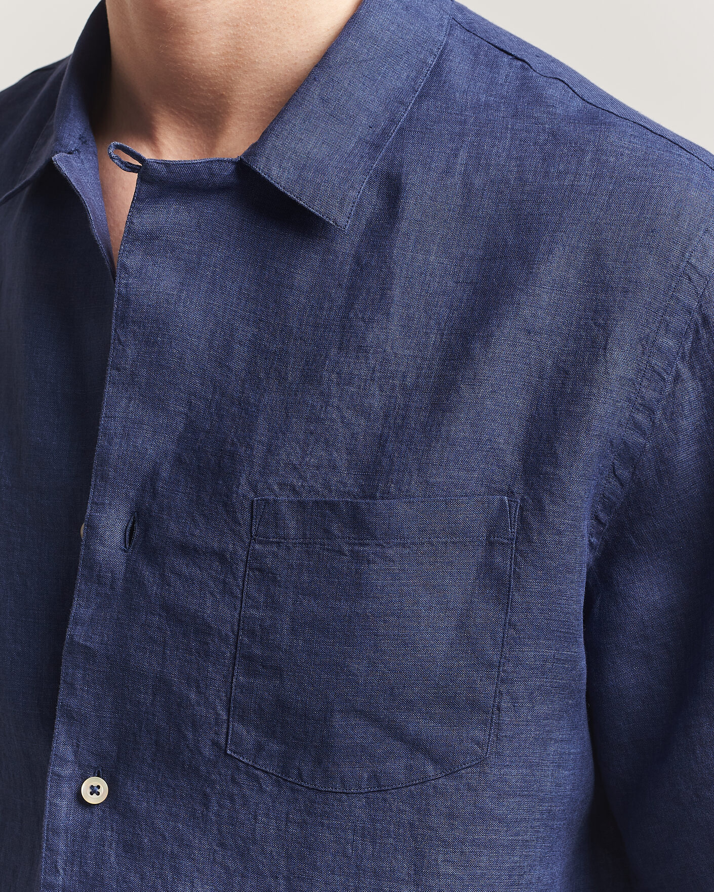 Heren | Overhemden | Grigio | Linen Camp Collar Shirt Navy