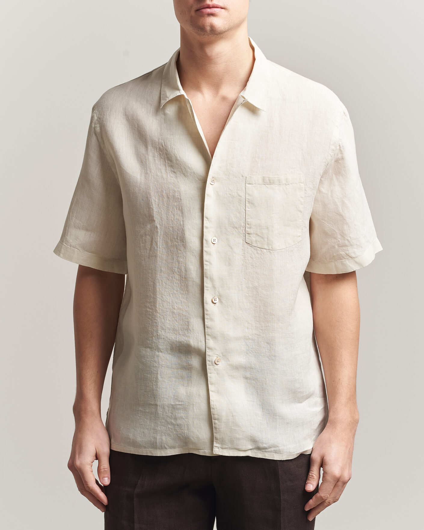 Homme | Chemises | Grigio | Linen Camp Collar Shirt White