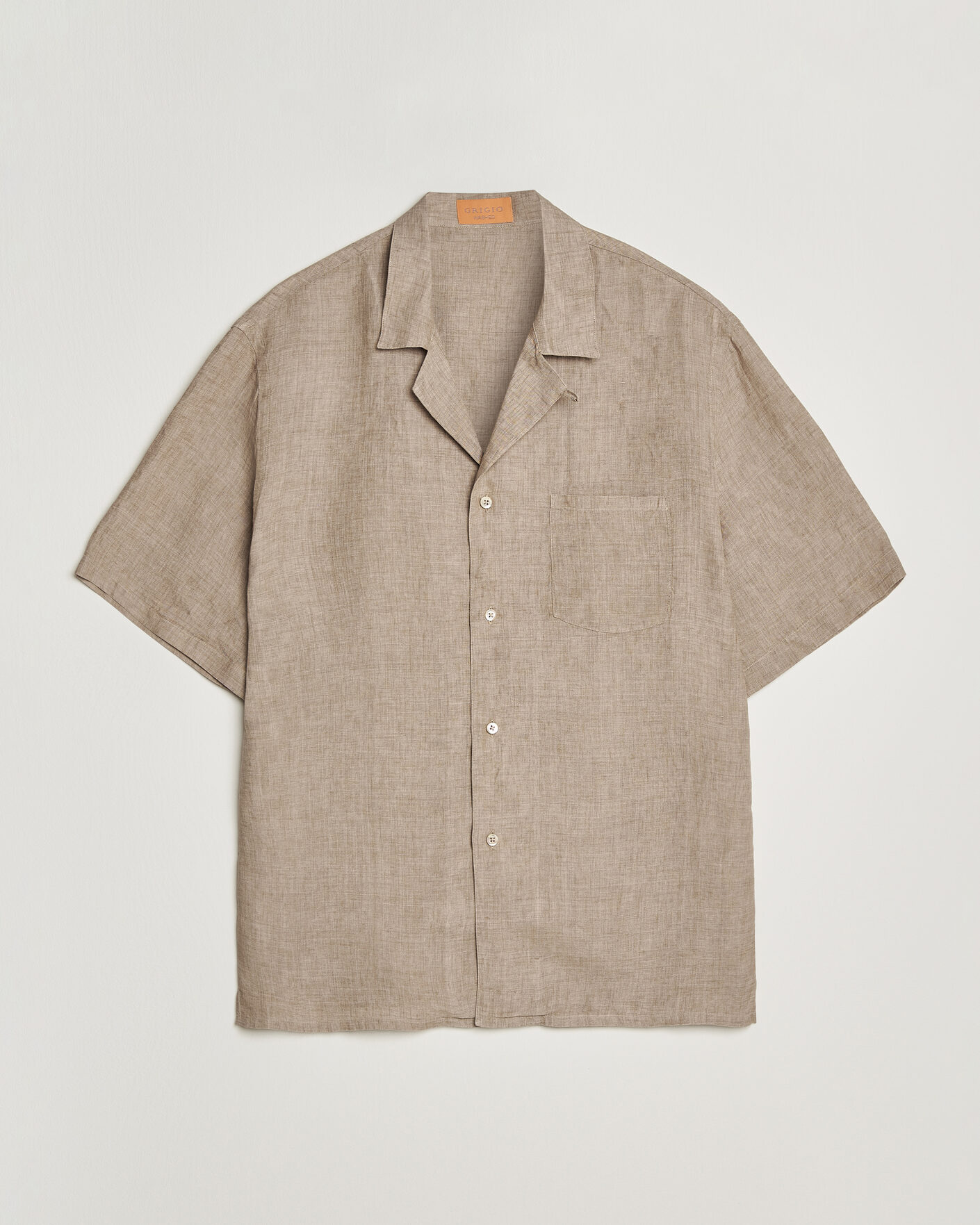Heren | Overhemden | Grigio | Linen Camp Collar Shirt Brown