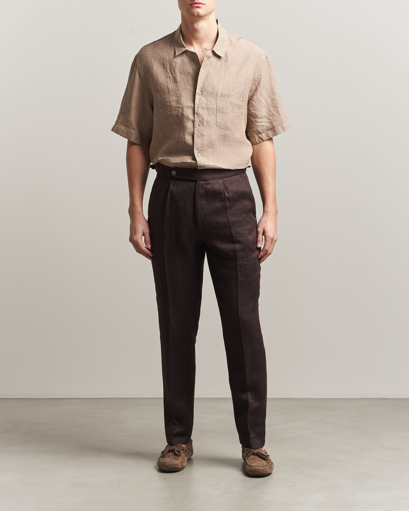 Heren | Overhemden | Grigio | Linen Camp Collar Shirt Brown