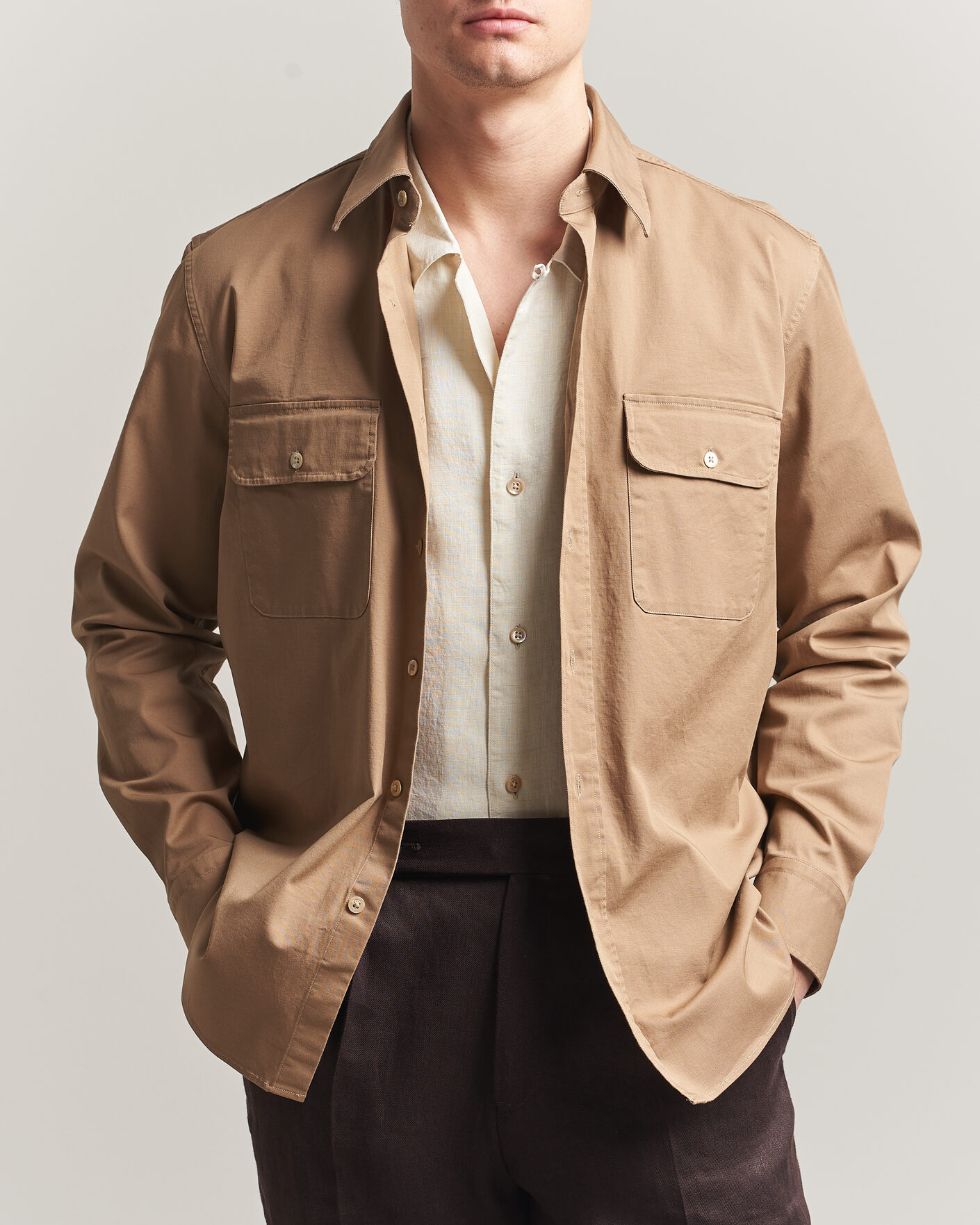 Heren | Overhemden | Grigio | Illinois Cotton Overshirt Khaki