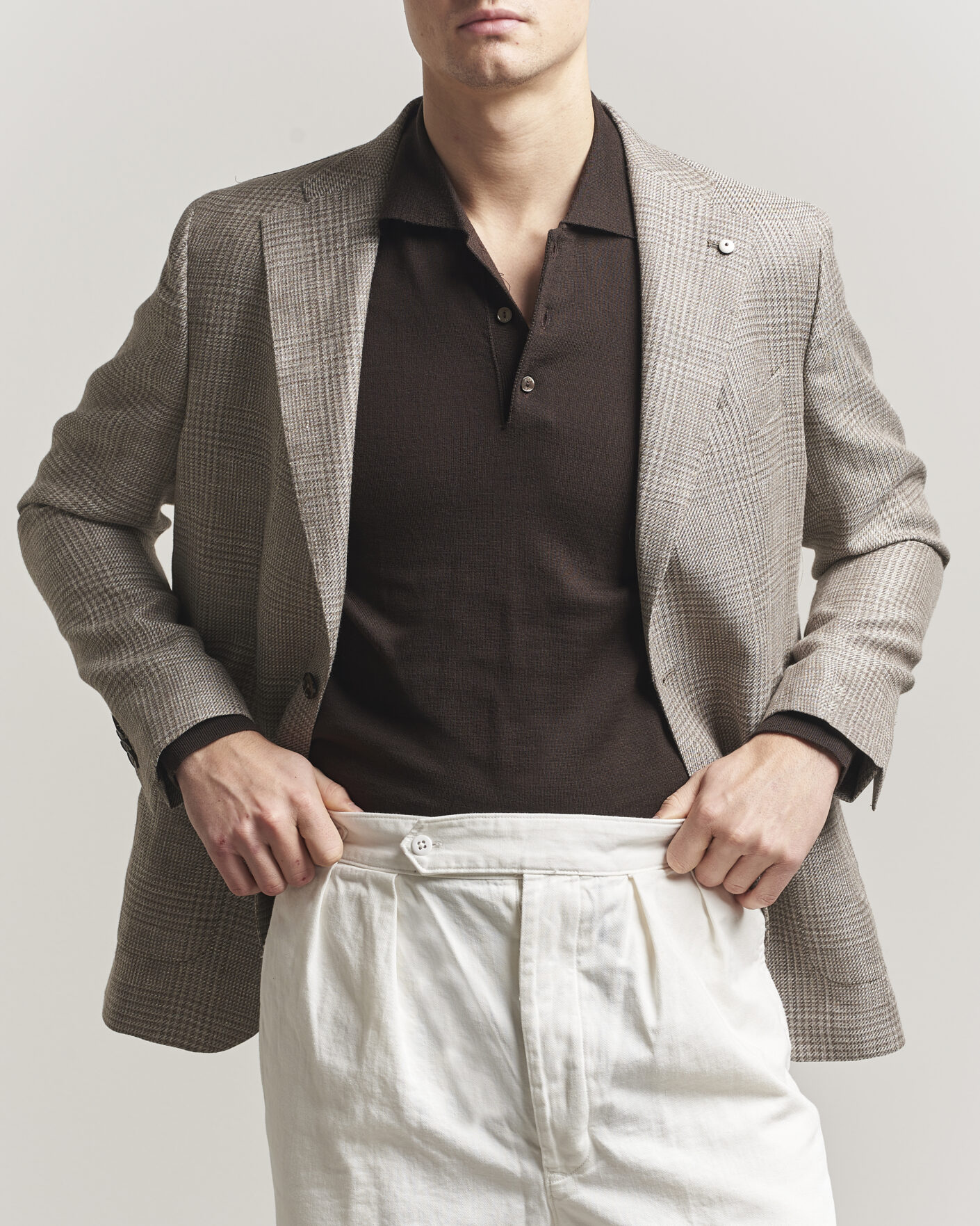 Heren | Blazers | L.B.M. 1911 | Jack Regular Fit Linen/Wool Checked Blazer Taupe