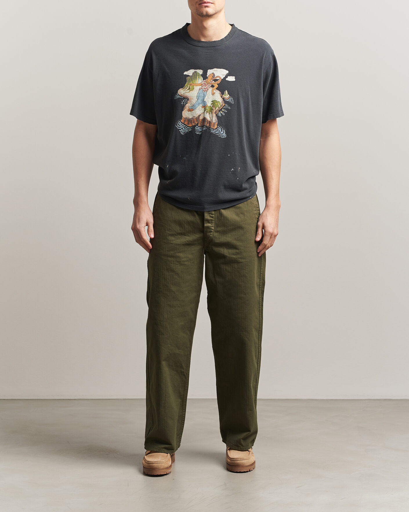 Heren | Broeken | orSlow | Wide Fit French Work Pants Army Green