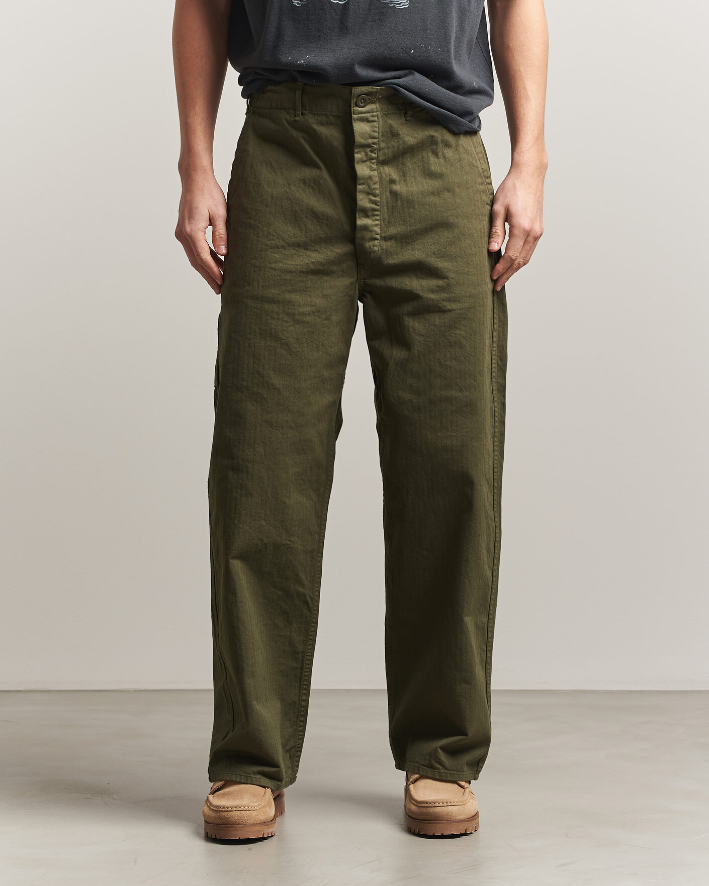 Heren | Broeken | orSlow | Wide Fit French Work Pants Army Green