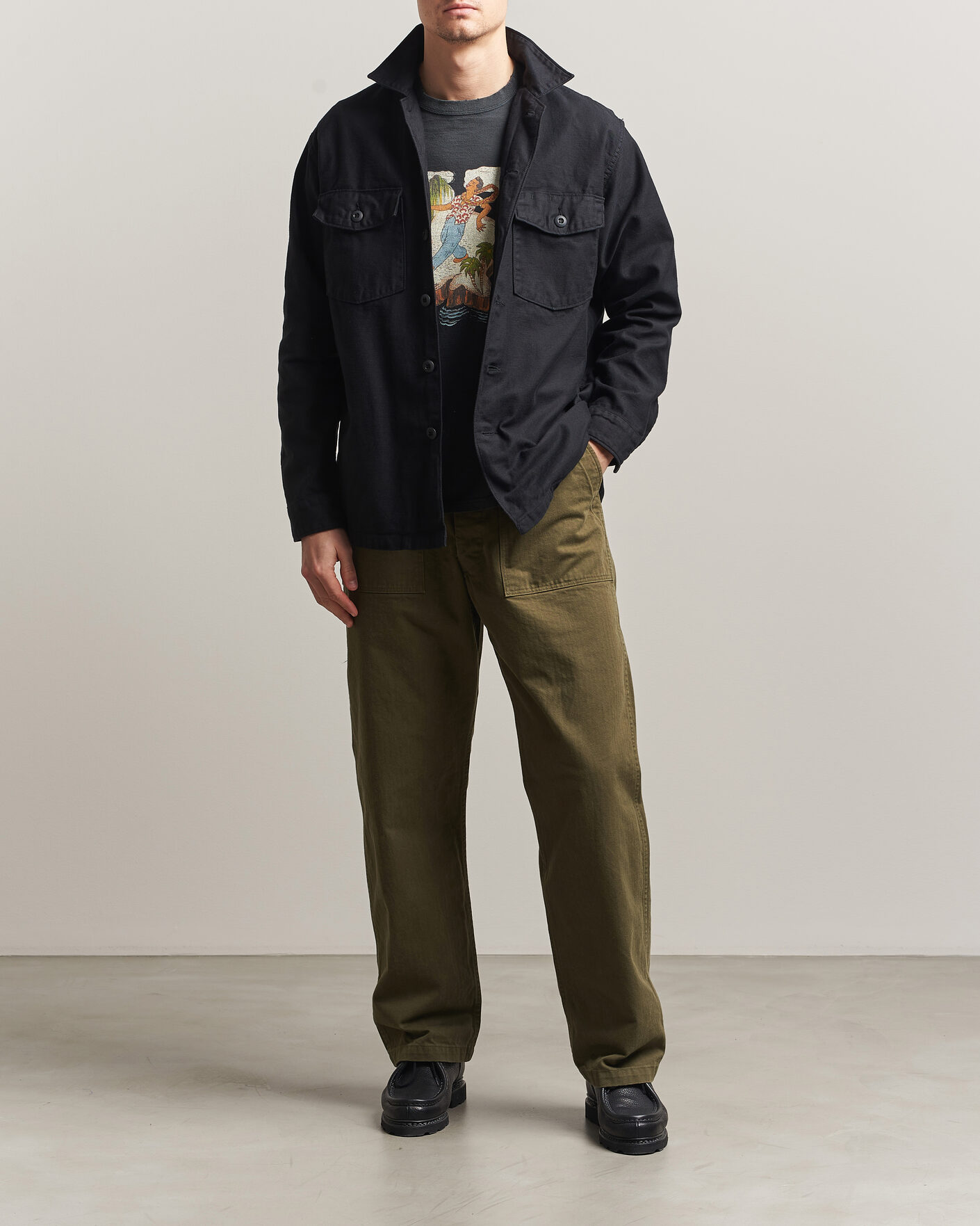 Heren | Broeken | orSlow | Vintage Fit Herringbone Fatigue Pants Army Green