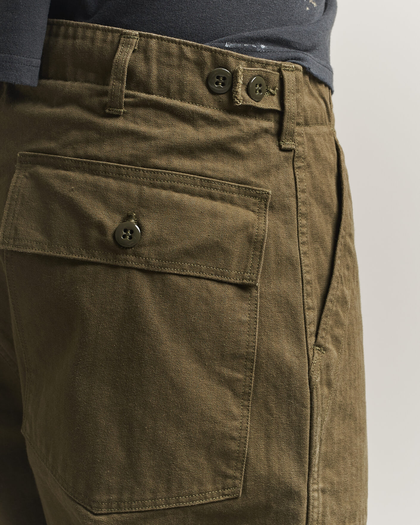 Heren | Broeken | orSlow | Vintage Fit Herringbone Fatigue Pants Army Green
