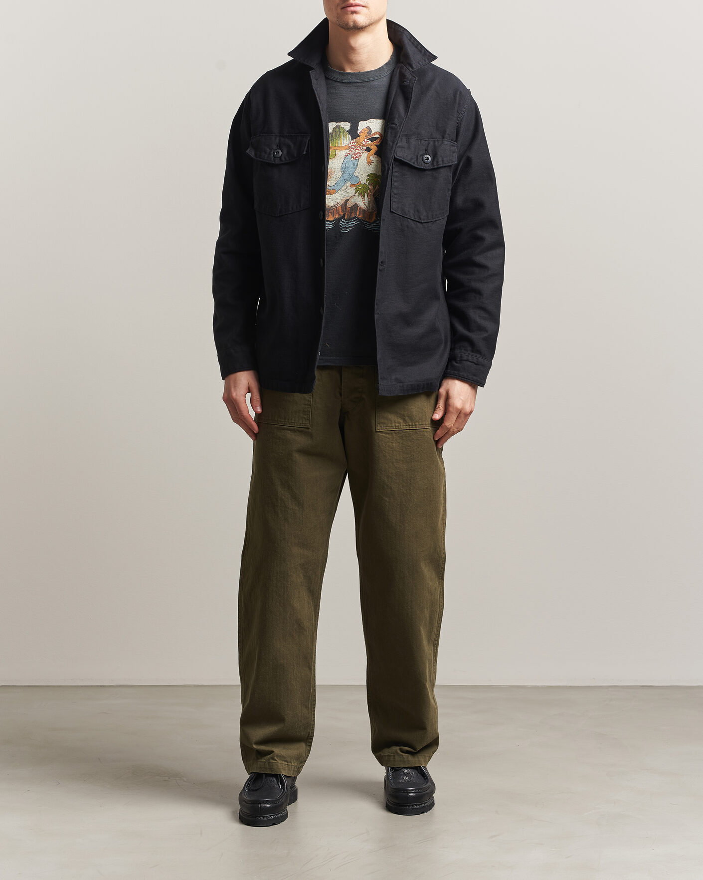 Heren | Overhemden | orSlow | Cotton Sateen US Army Overshirt Black