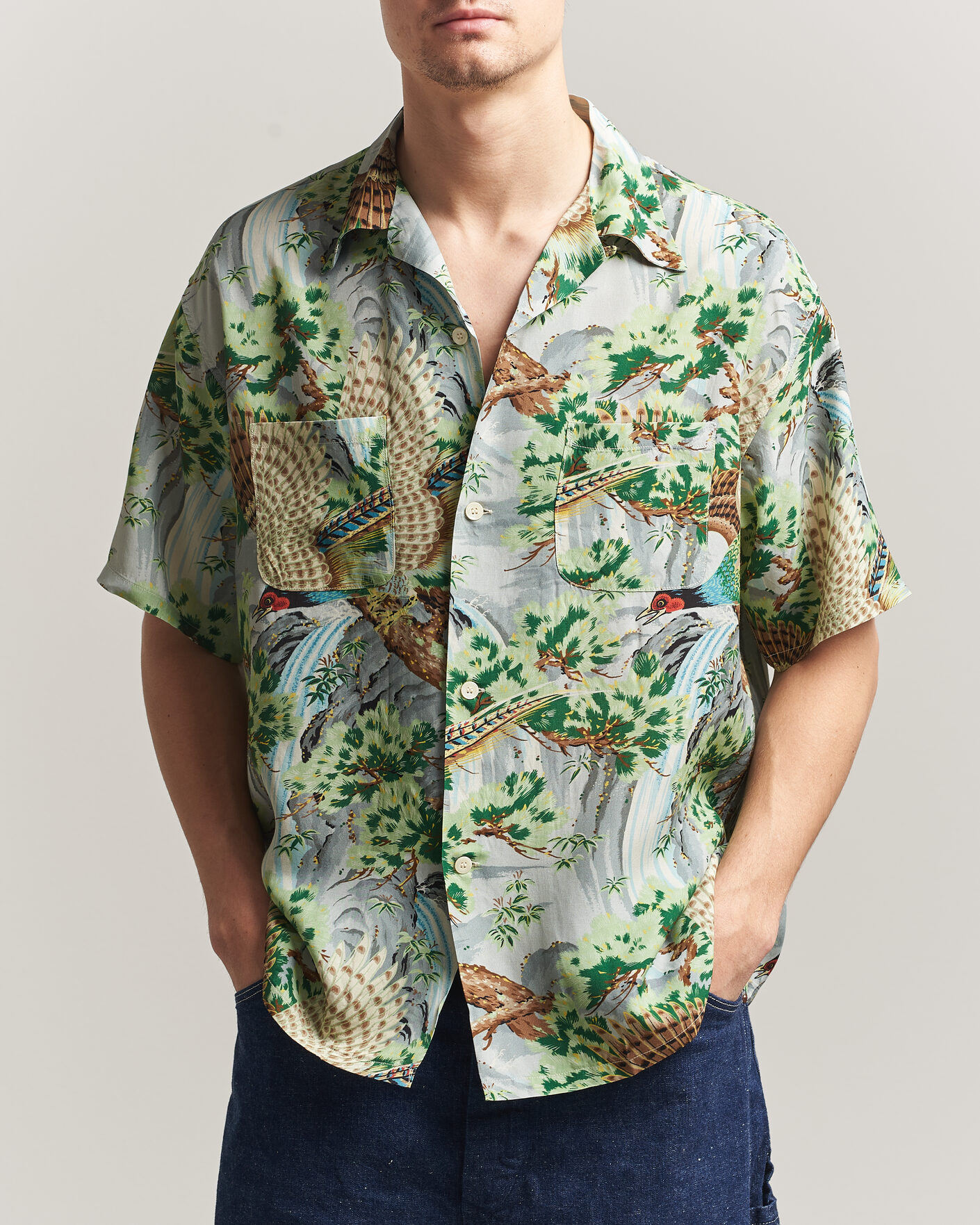 Homme | Chemises | orSlow | Peacock Garden Hawaiian Shirt Green