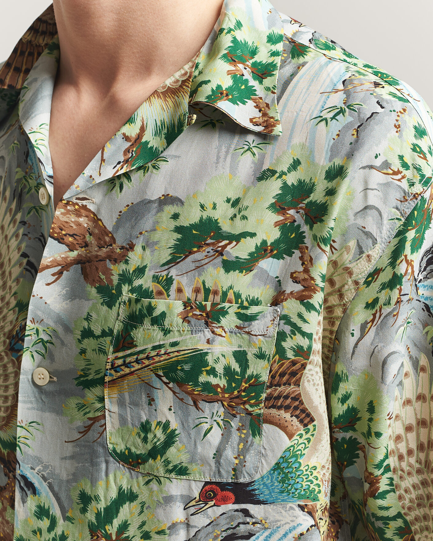 Heren | Overhemden | orSlow | Peacock Garden Hawaiian Shirt Green