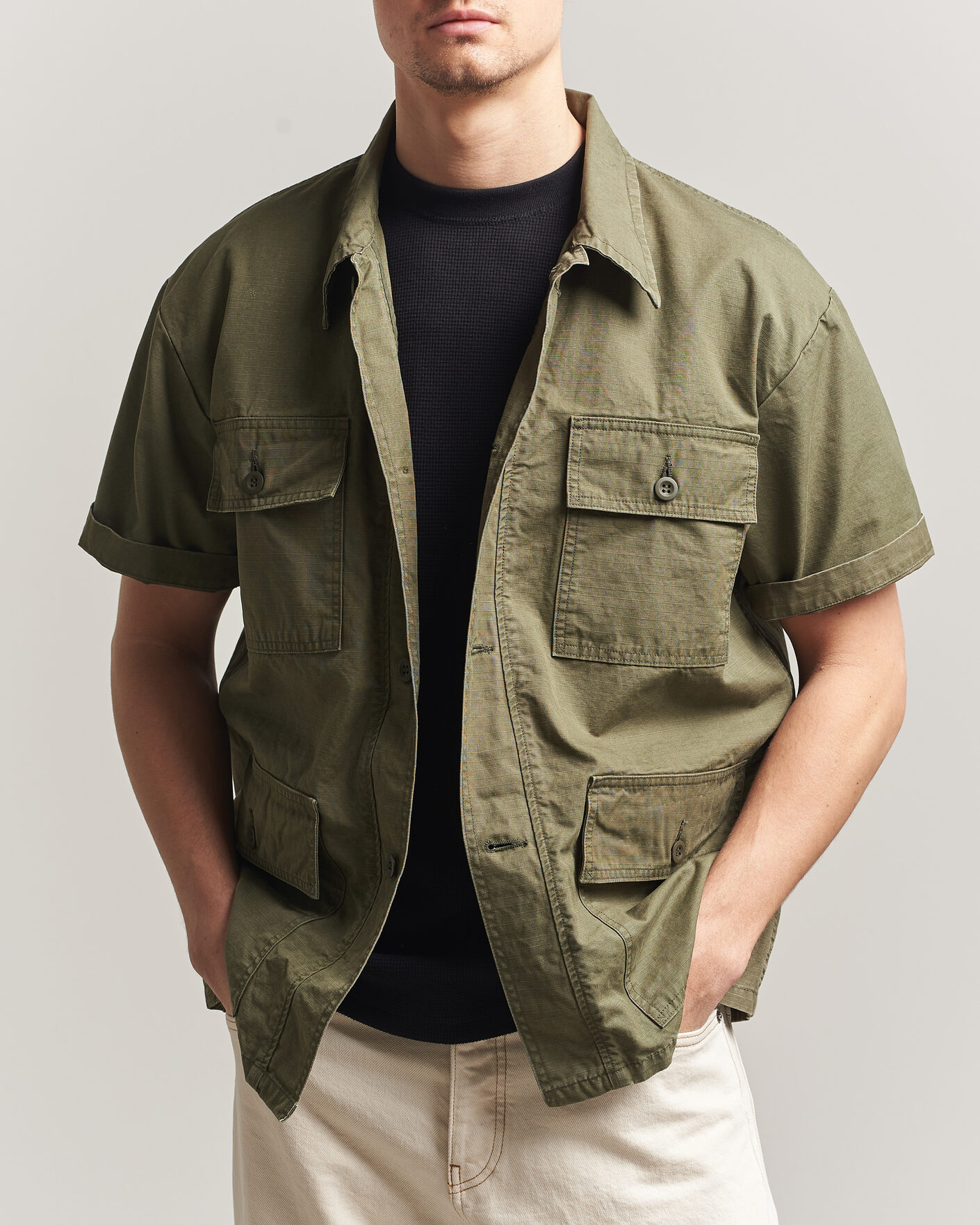 Homme | Chemises | orSlow | Short Sleeve Utility Shirt Army Green