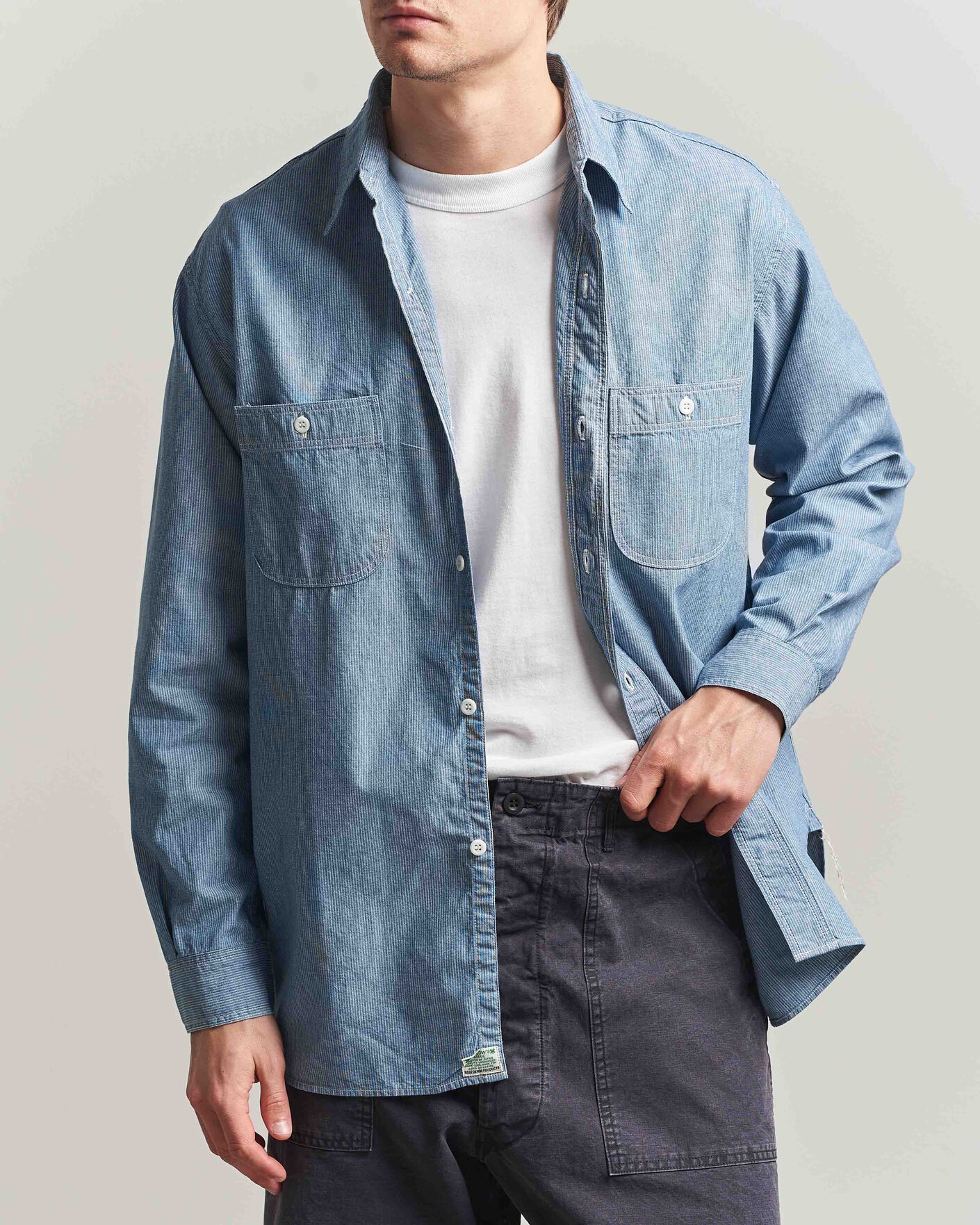 Heren | Overhemden | orSlow | Relax Fit Chambray Work Shirt Hickory Stirpe