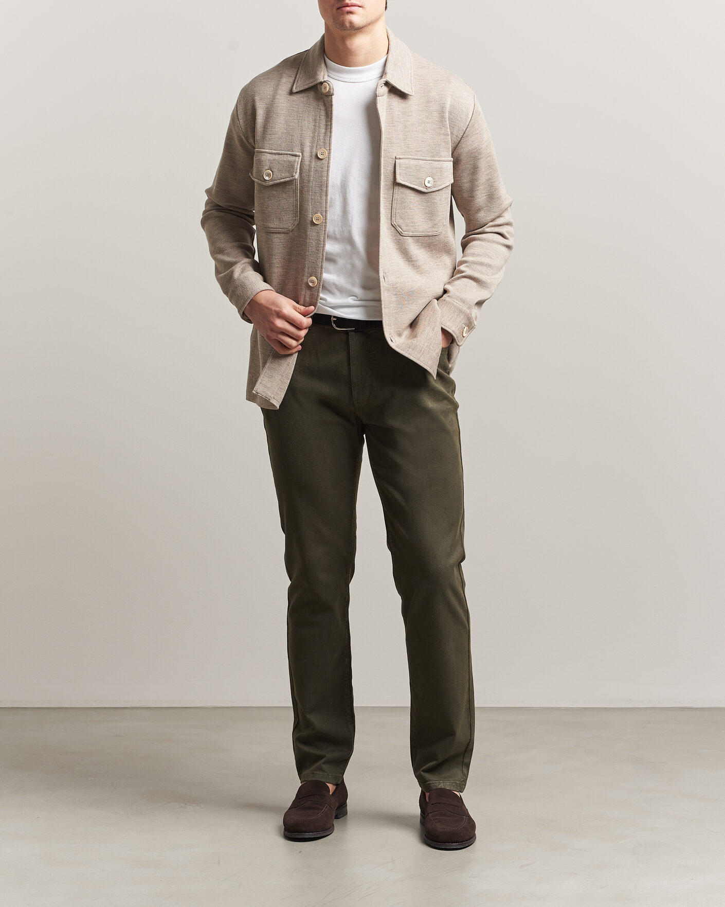Heren | Broeken | Oscar Jacobson | Slim Fit 5-Pocket Chino Olive