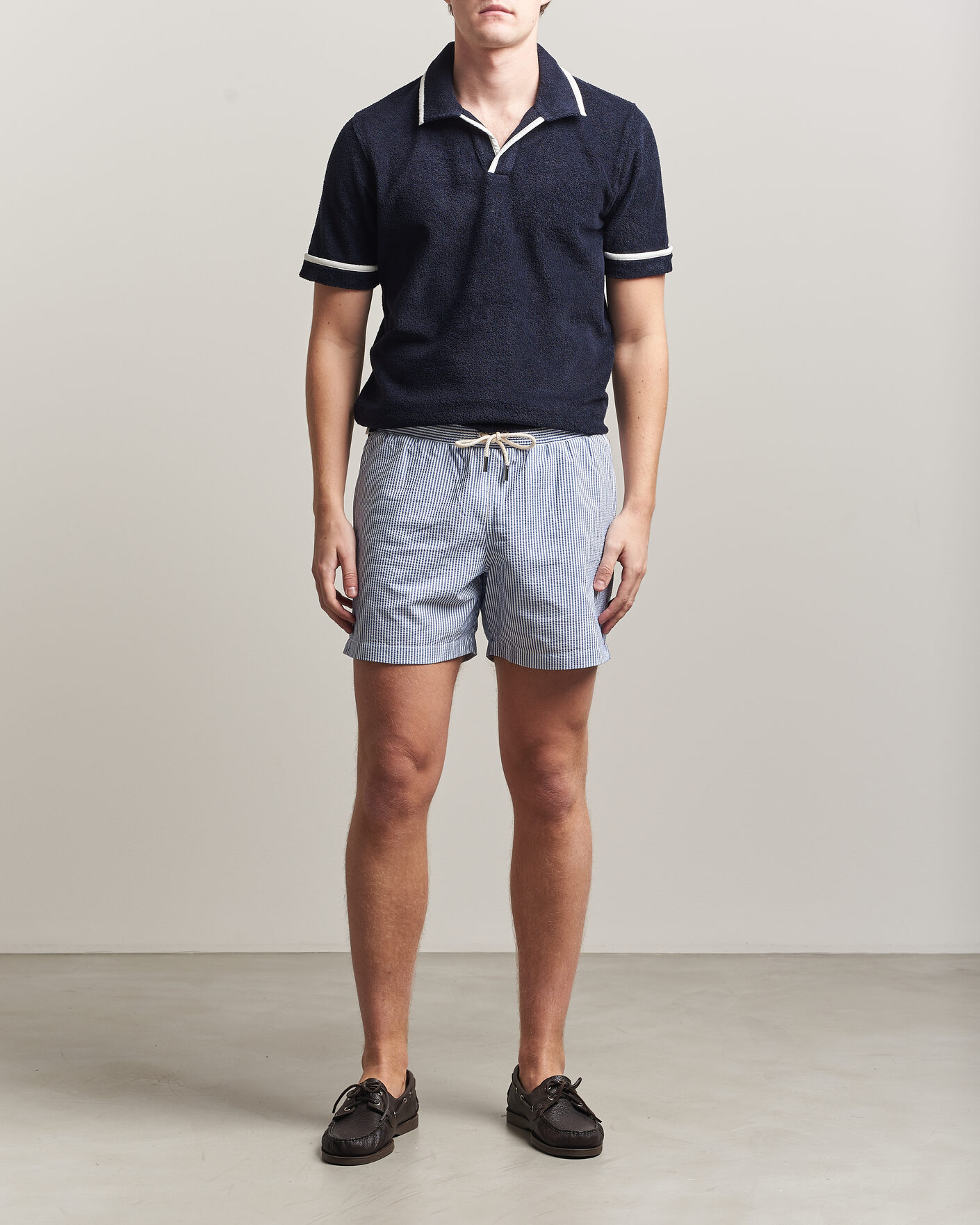 Heren | Zwembroek | Orlebar Brown | Boxer Seersucker Drawstring Swim Shorts Nova Blue