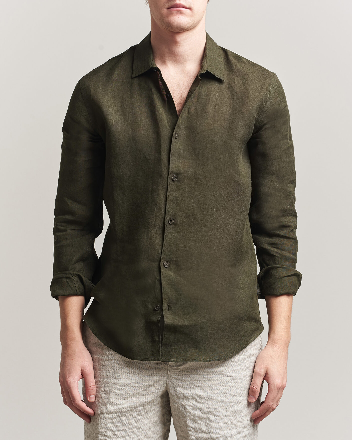 Homme | Chemises | Orlebar Brown | Giles Linen Stiched Shirt Bayleaf Green