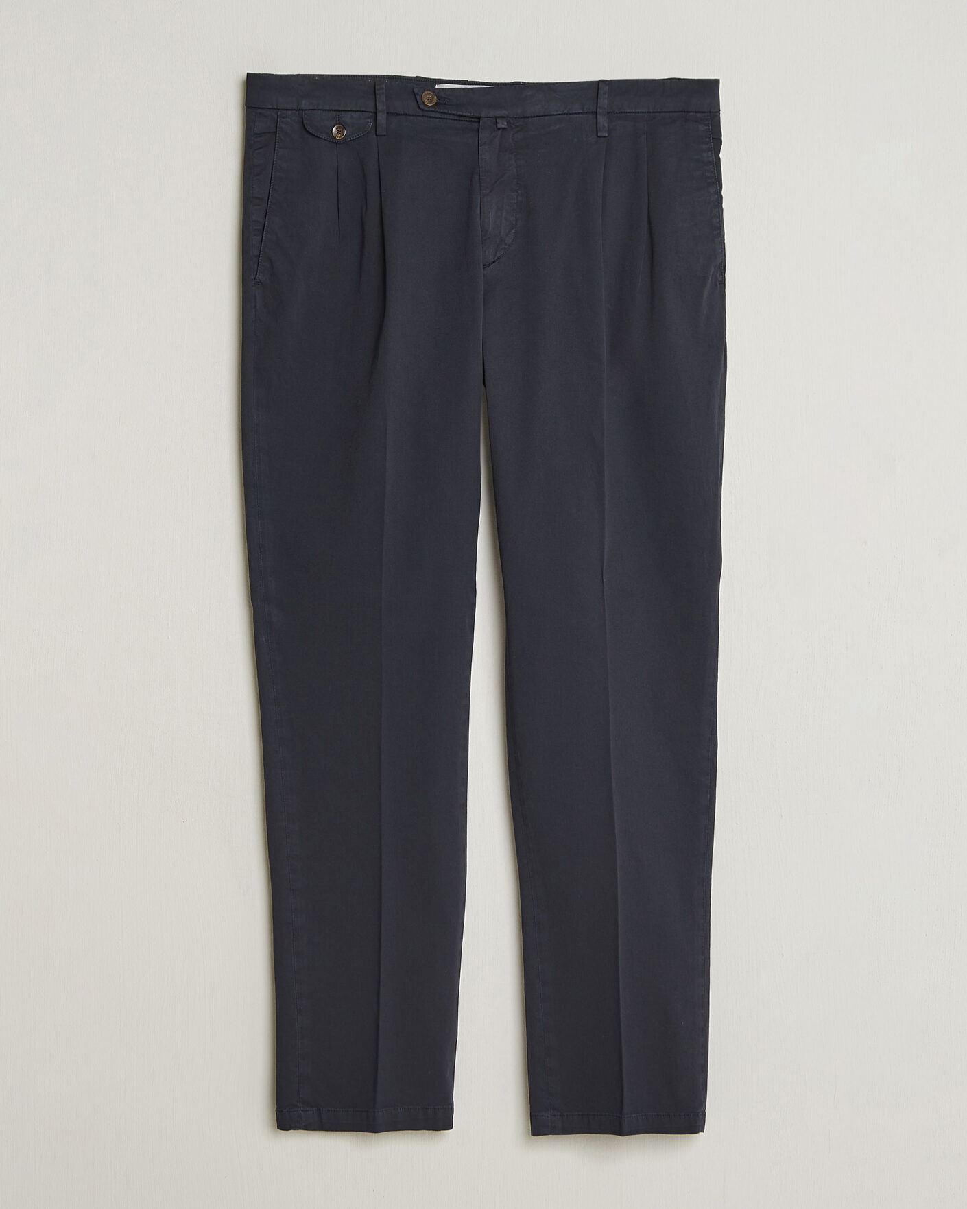 Heren | Broeken | Briglia 1949 | Easy Fit Pleated Cotton Stretch Chino Navy