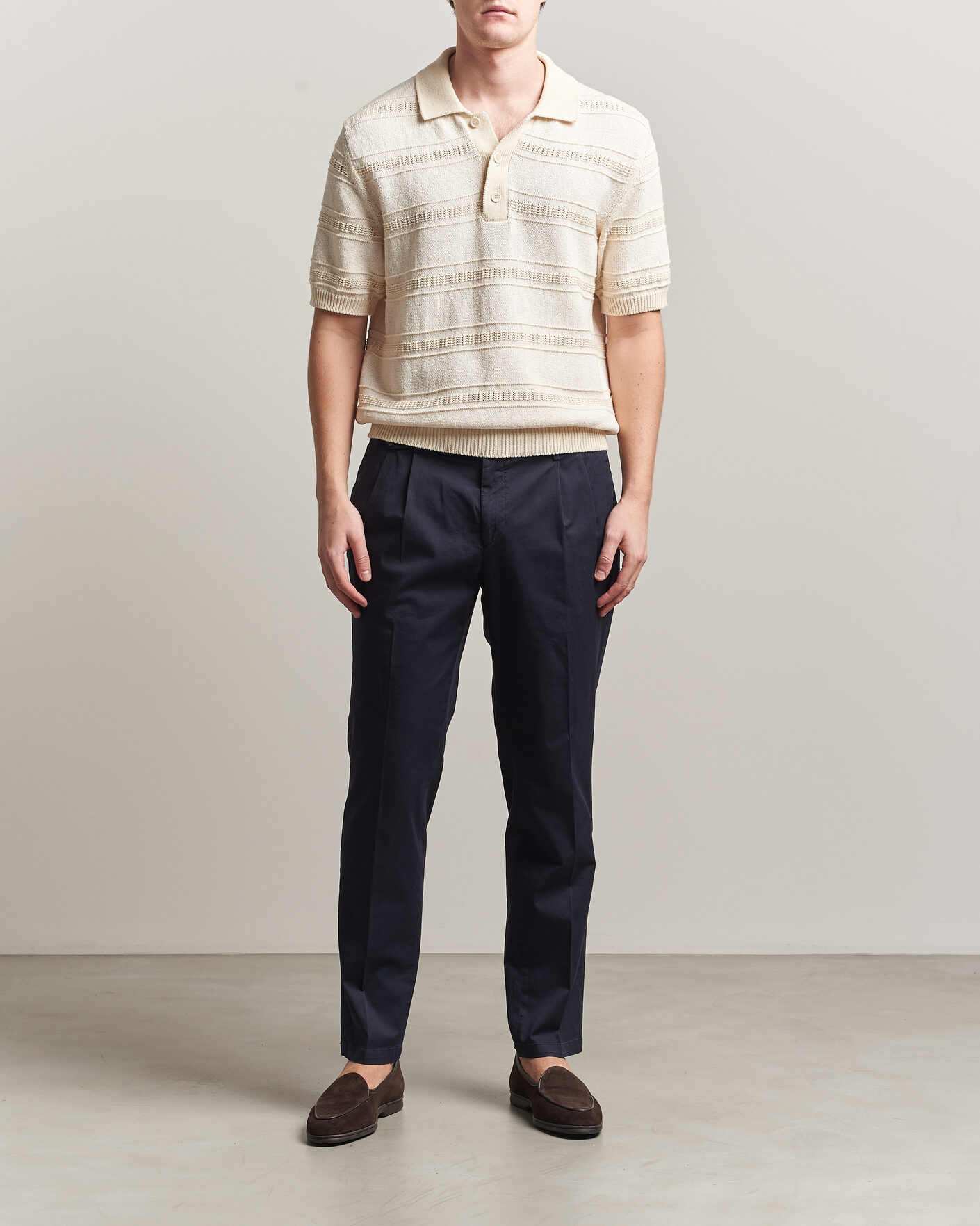 Heren | Broeken | Briglia 1949 | Easy Fit Pleated Cotton Stretch Chino Navy
