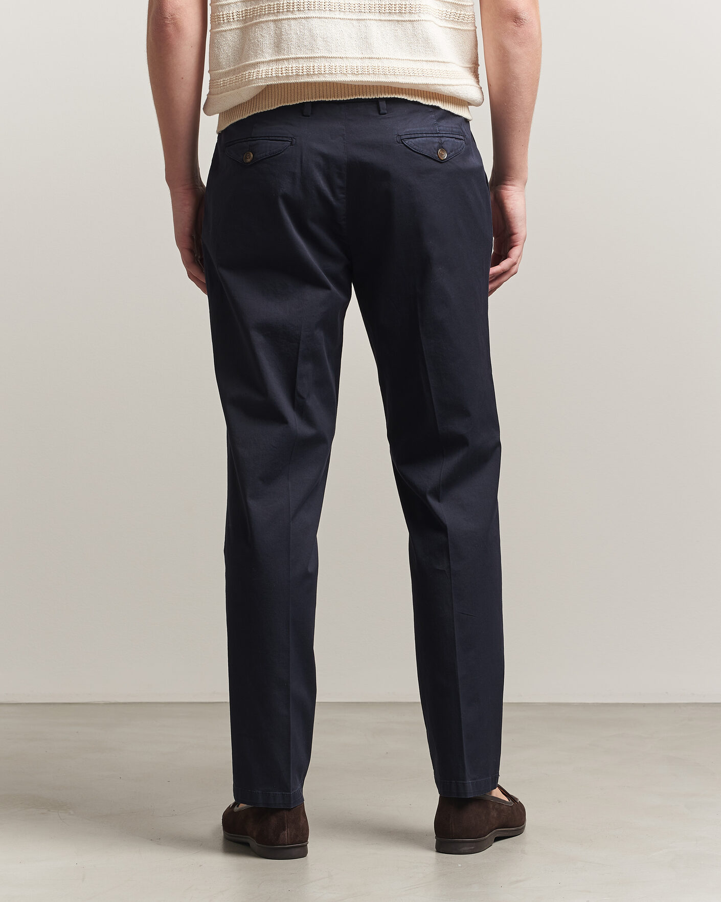 Homme | Pantalons | Briglia 1949 | Easy Fit Pleated Cotton Stretch Chino Navy