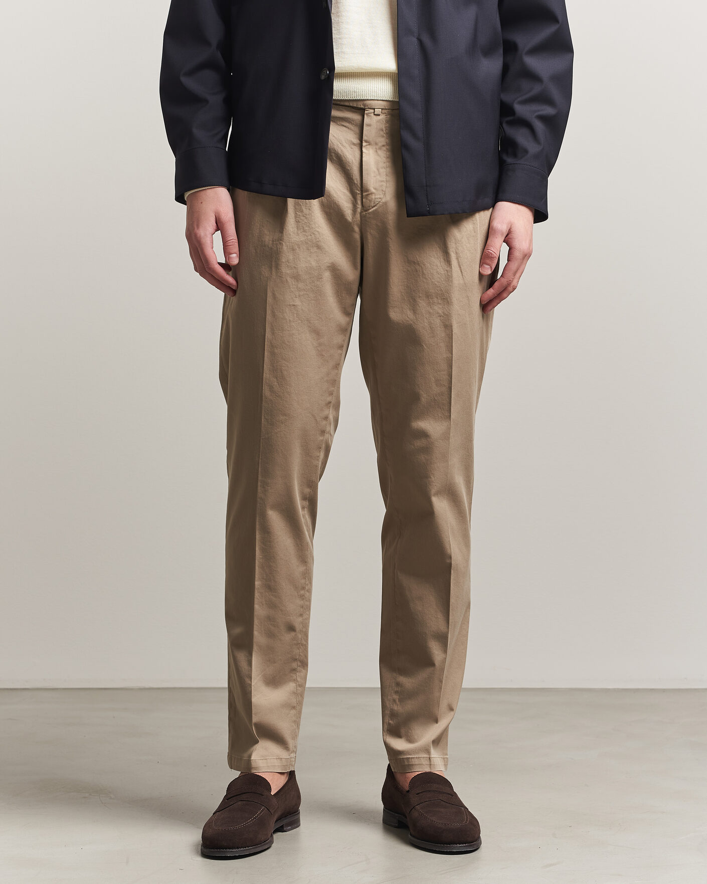 Heren | Broeken | Briglia 1949 | Easy Fit Pleated Cotton Stretch Chino Taupe