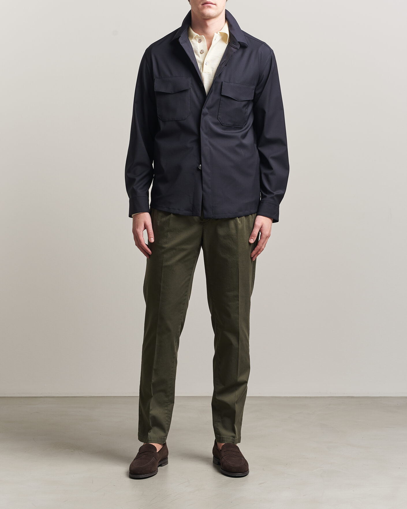 Homme | Pantalons | Briglia 1949 | Easy Fit Pleated Cotton Stretch Chino Olive