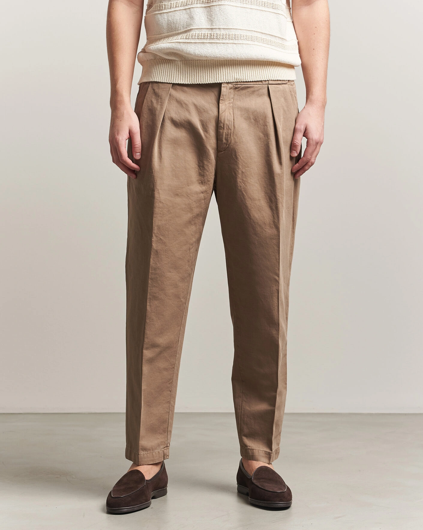 Heren | Broeken | Briglia 1949 | Portobello Loose Fit Cotton/Linen Trousers Beige