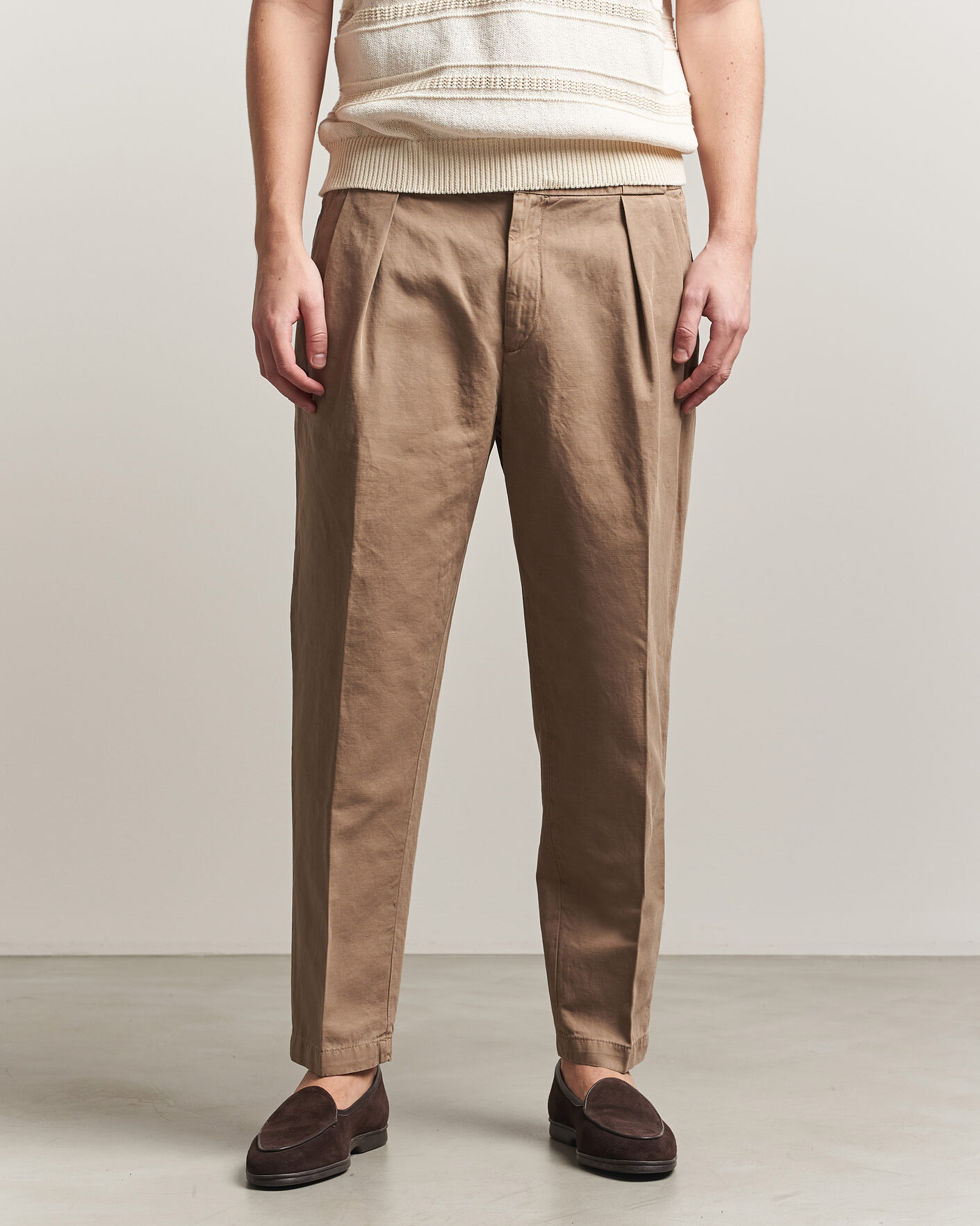 Homme | Pantalons | Briglia 1949 | Portobello Loose Fit Cotton/Linen Trousers Beige