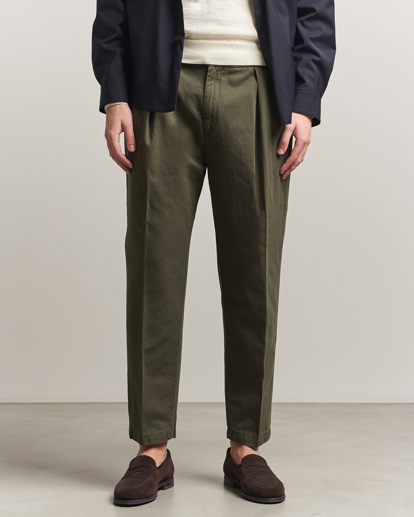 Heren | Broeken | Briglia 1949 | Portobello Loose Fit Cotton/Linen Trousers Olive