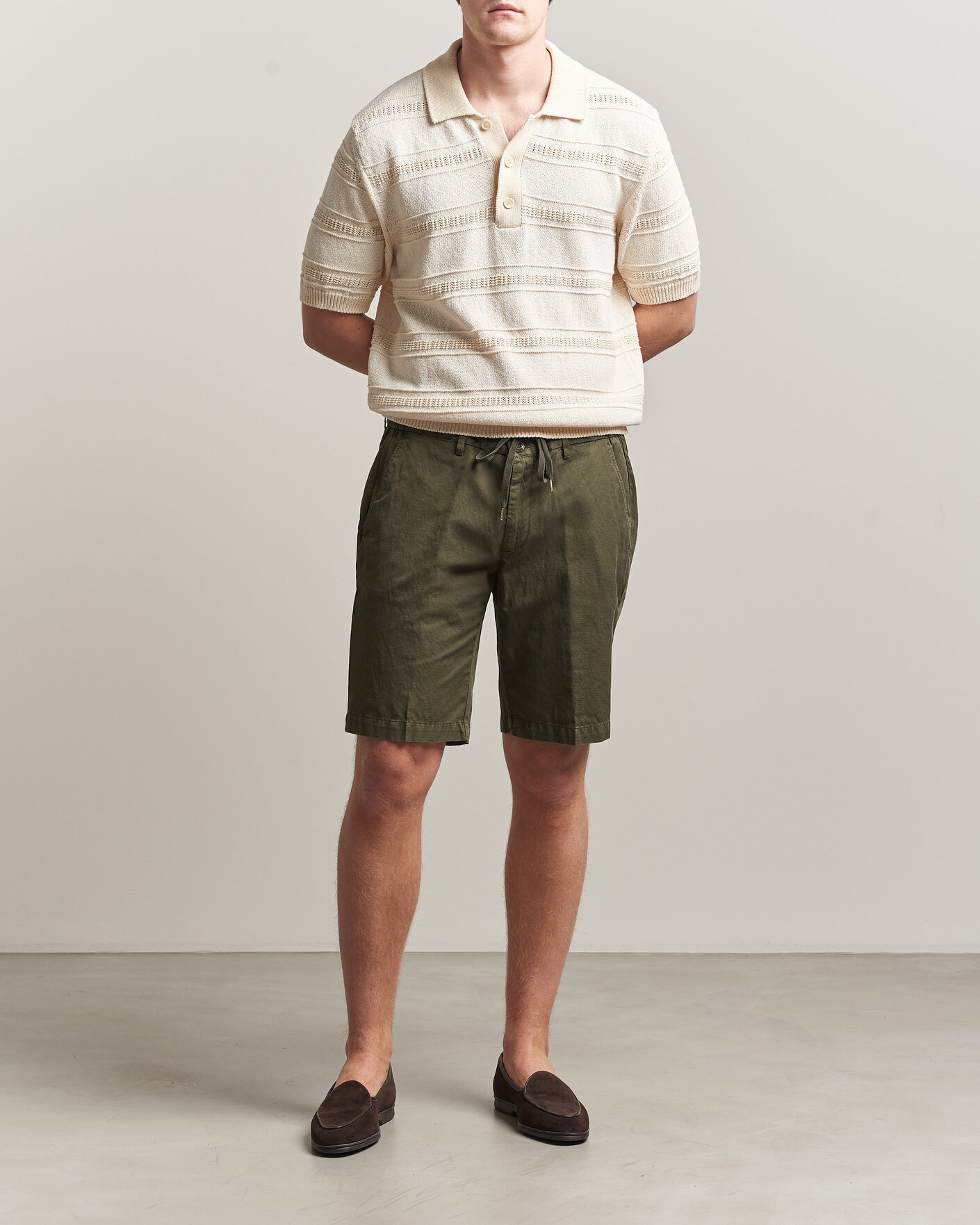 Heren | Korte broek | Briglia 1949 | Cotton/Linen Drawstring Shorts Olive