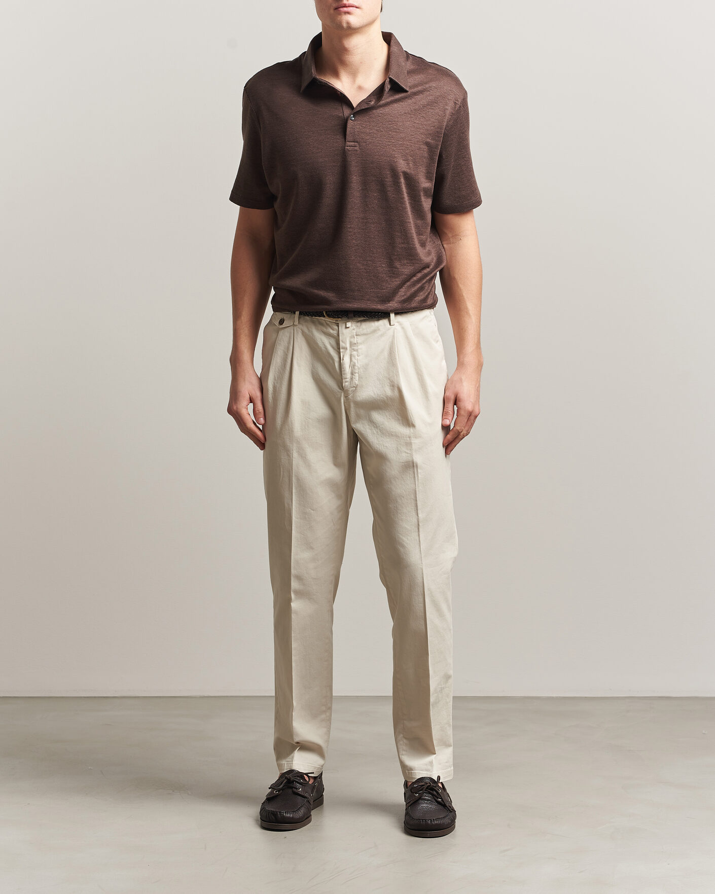 Heren | Polo's | Charles Tyrwhitt | Short Sleeve Linen Polo Chocolate Brown