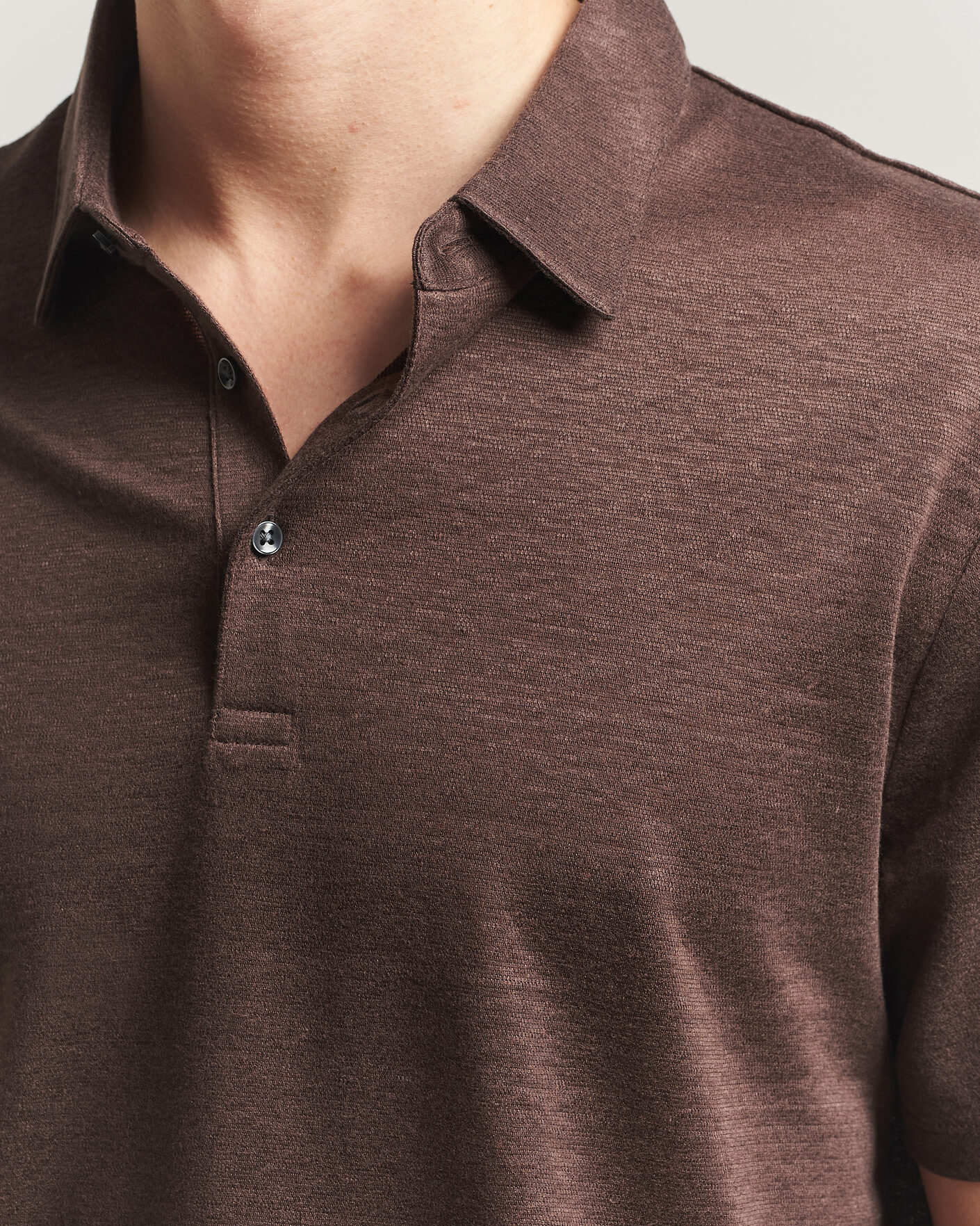 Homme | Polos | Charles Tyrwhitt | Short Sleeve Linen Polo Chocolate Brown