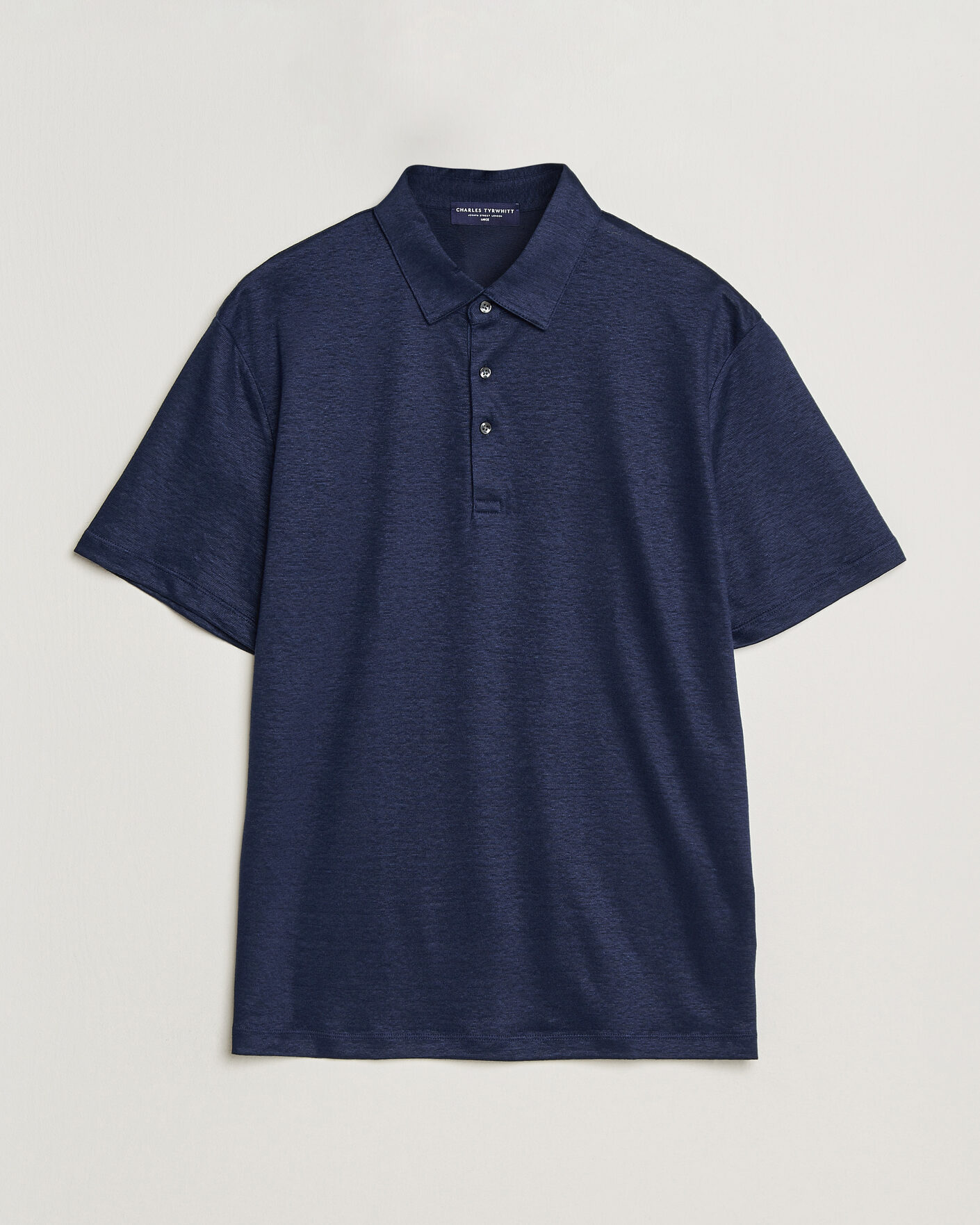Heren | Polo's | Charles Tyrwhitt | Short Sleeve Linen Polo Navy