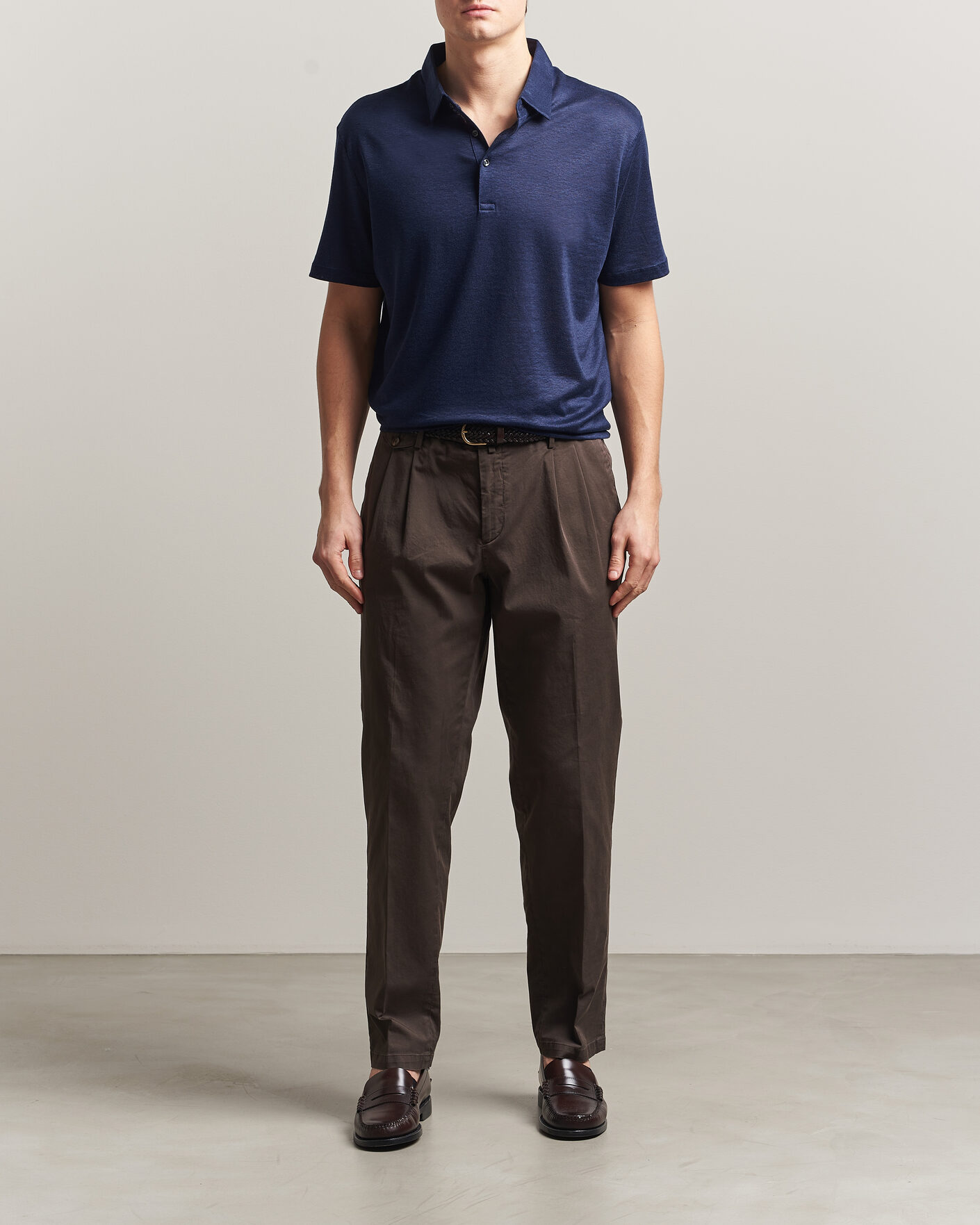 Heren | Polo's | Charles Tyrwhitt | Short Sleeve Linen Polo Navy