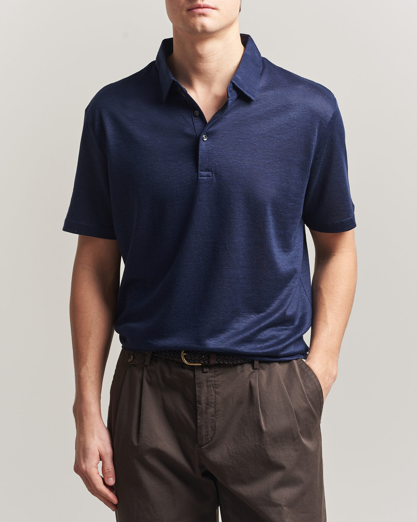 Heren | Polo's | Charles Tyrwhitt | Short Sleeve Linen Polo Navy