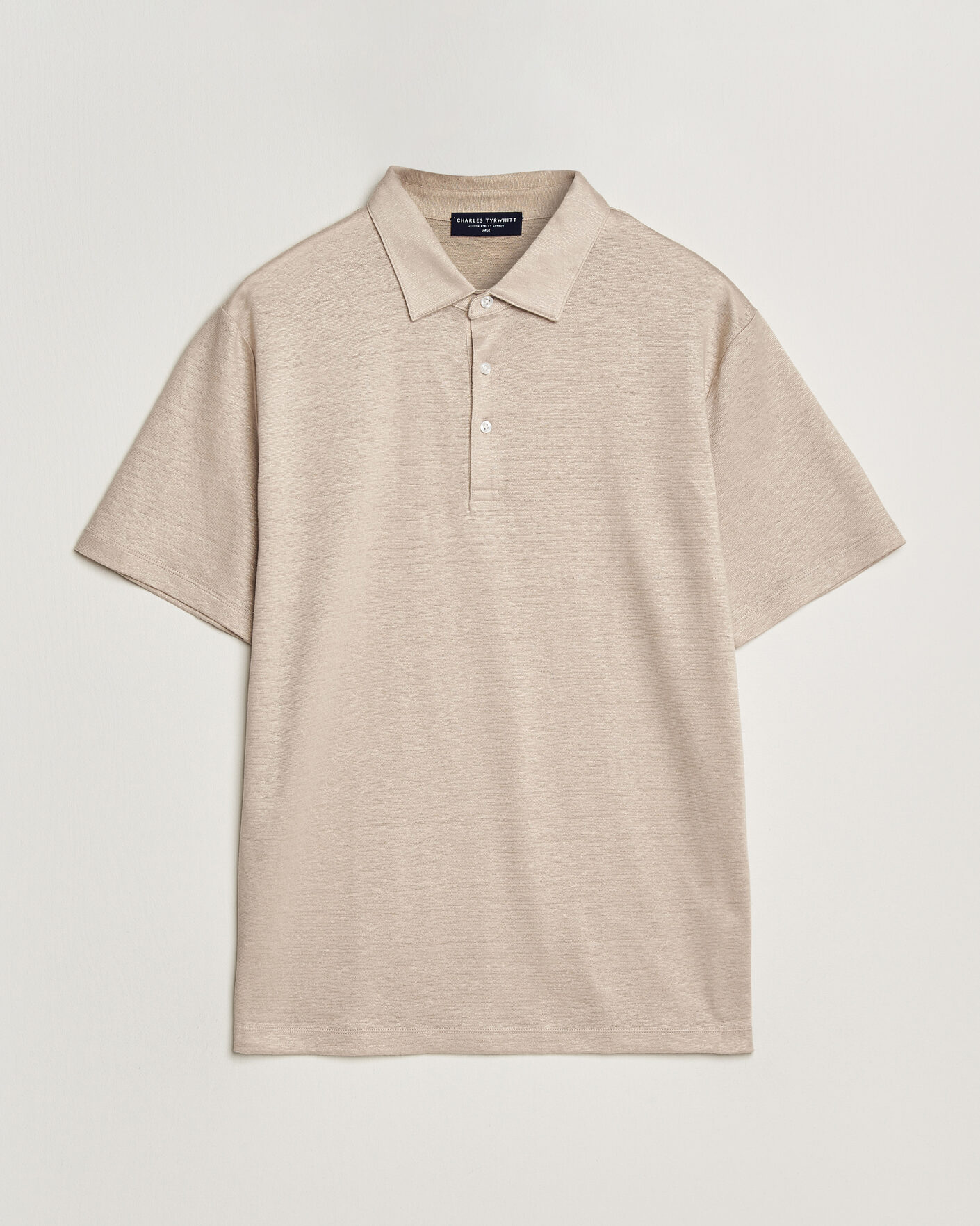 Heren | Polo's | Charles Tyrwhitt | Short Sleeve Linen Polo Oatmeal
