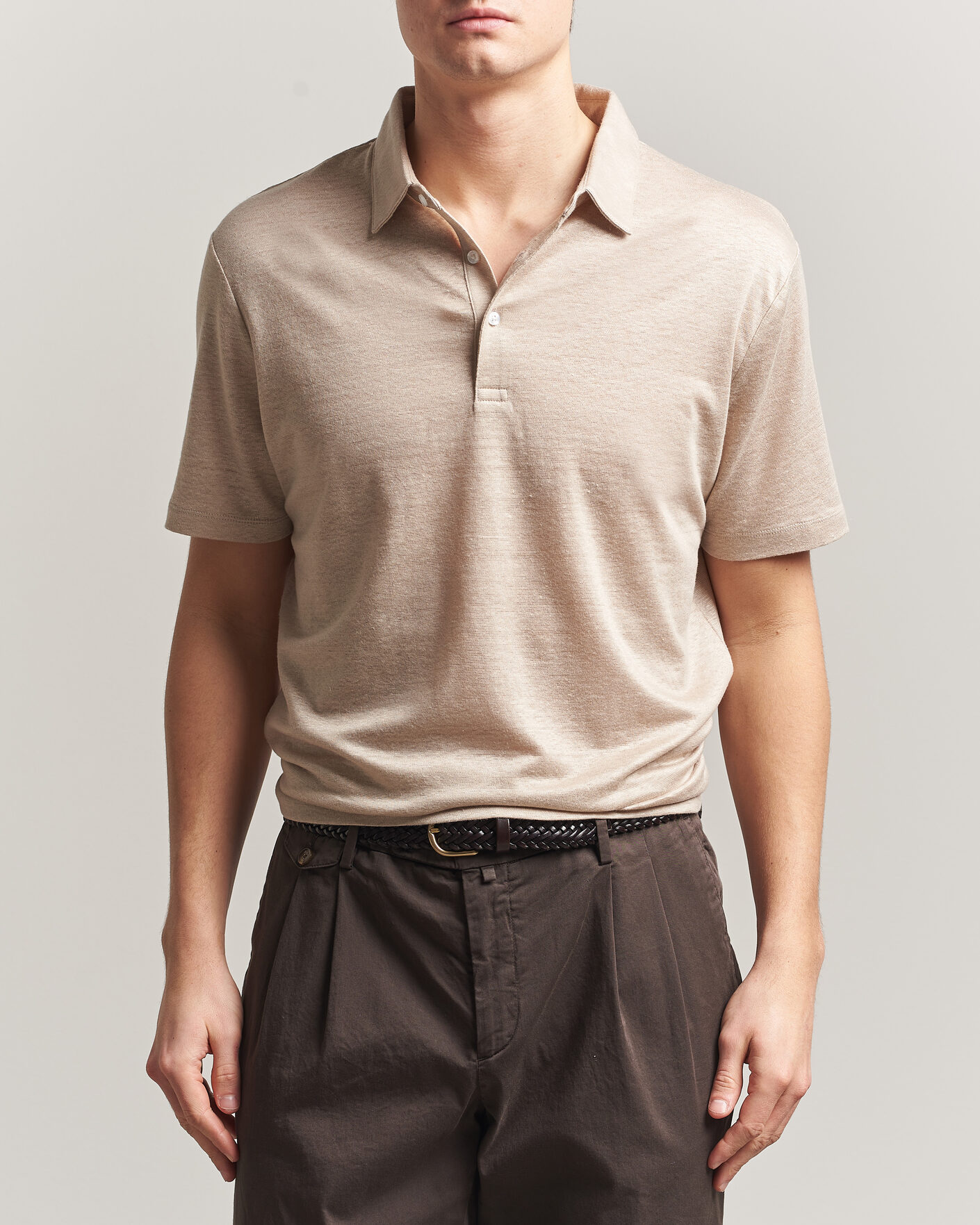 Heren | Polo's | Charles Tyrwhitt | Short Sleeve Linen Polo Oatmeal