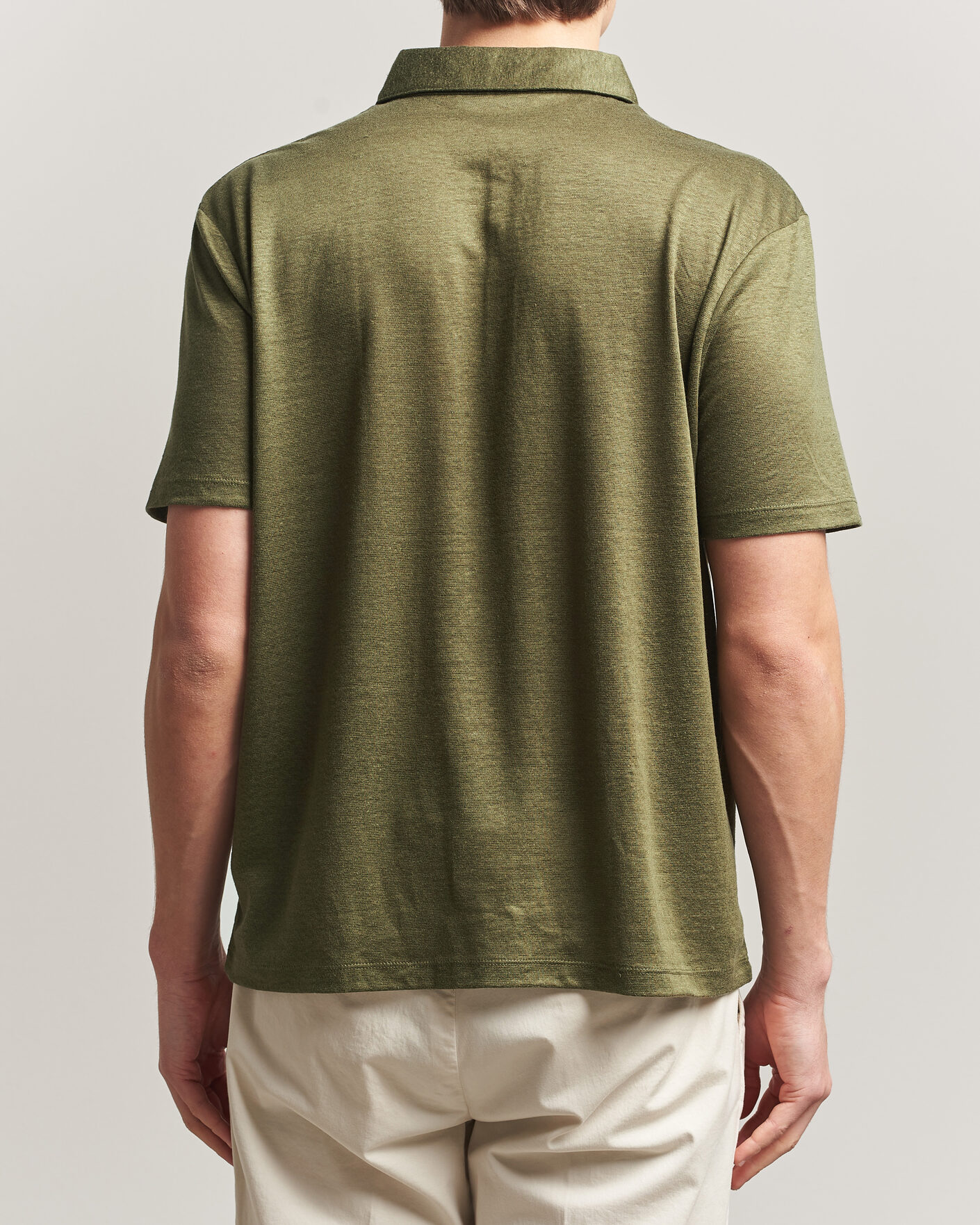 Heren | Polo's | Charles Tyrwhitt | Short Sleeve Linen Polo Olive