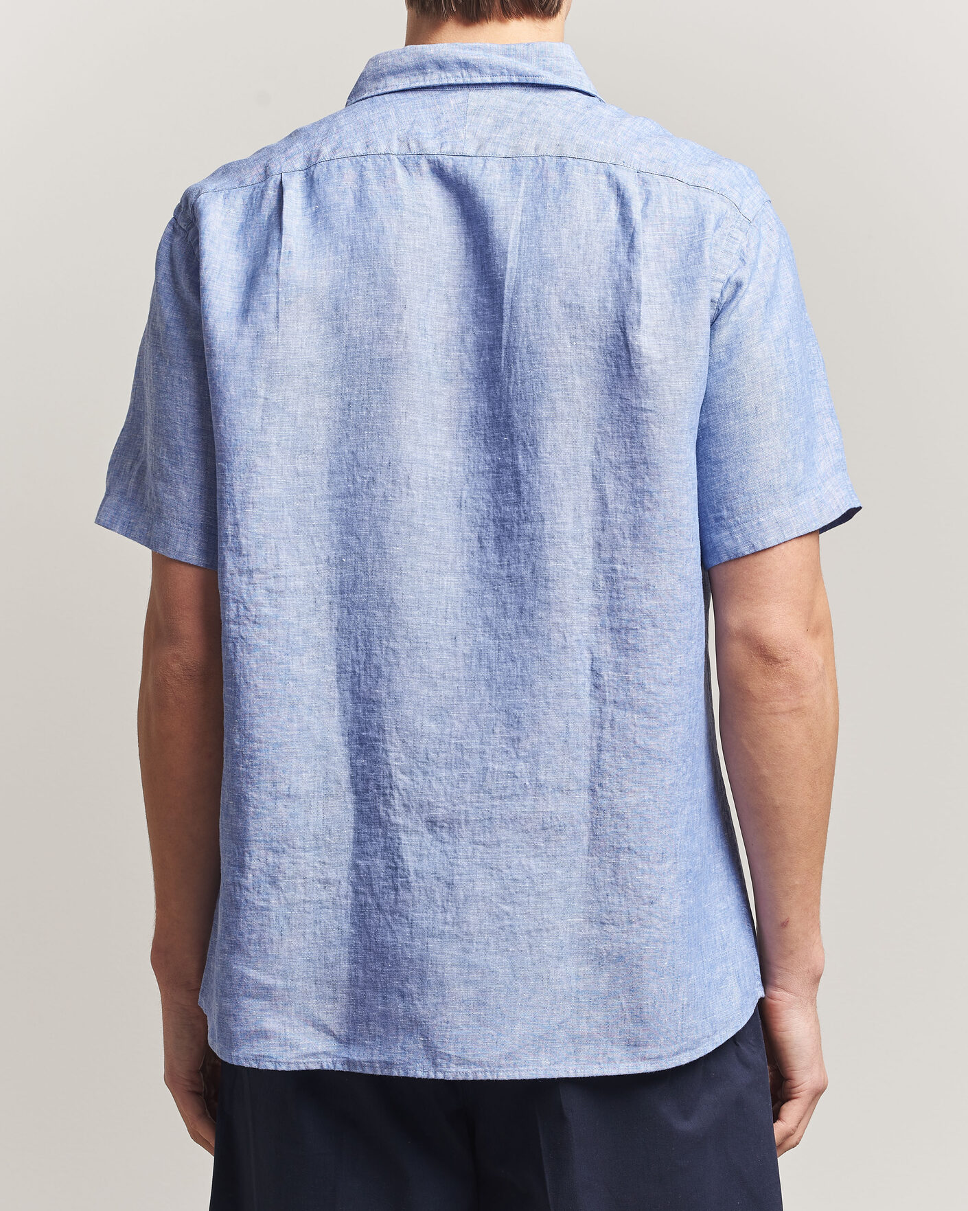 Heren | Overhemden | Charles Tyrwhitt | Pure Linen Short Sleeve Slim Fit Shirt Cornflower Blue