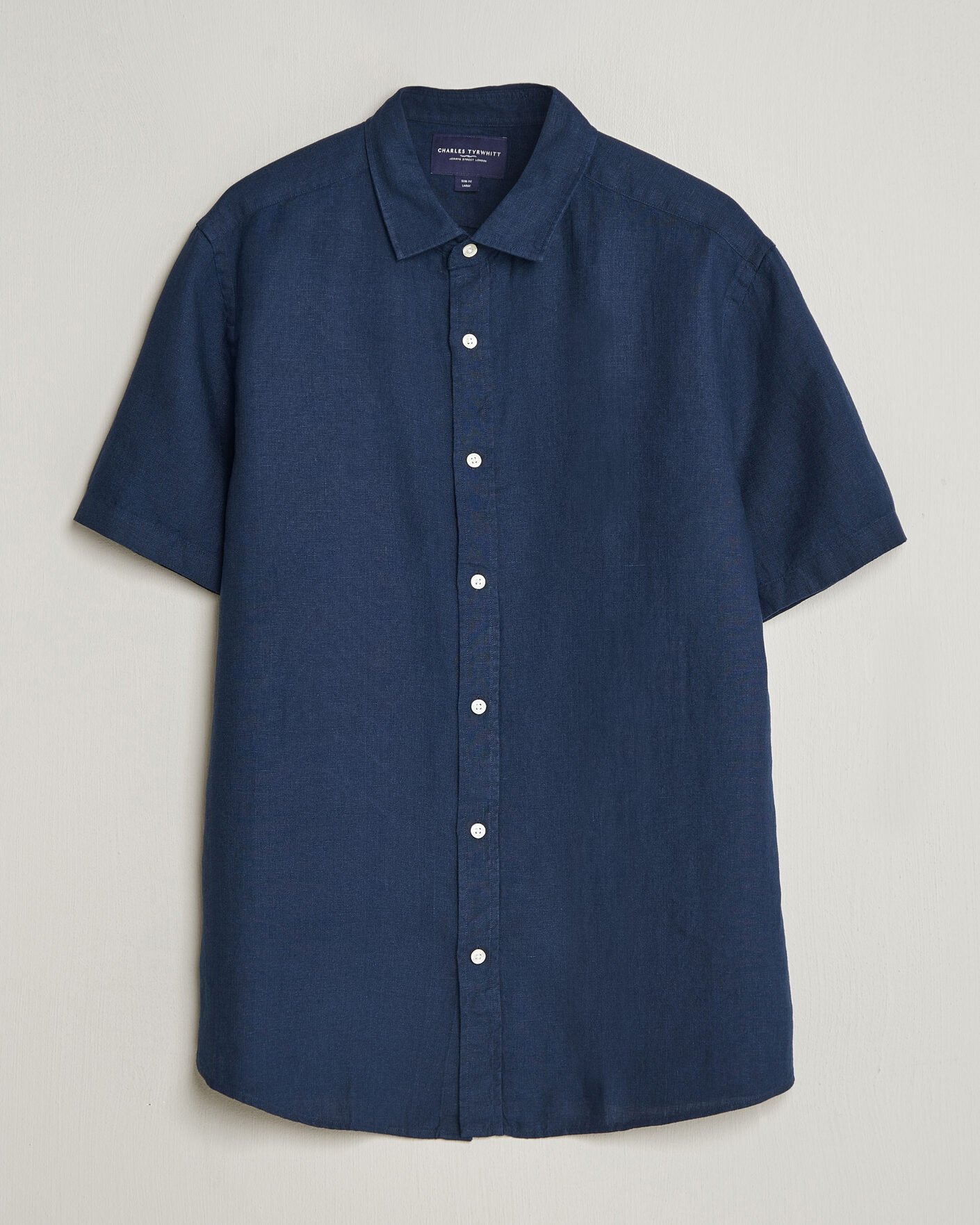 Heren | Overhemden | Charles Tyrwhitt | Pure Linen Short Sleeve Slim Fit Shirt Navy
