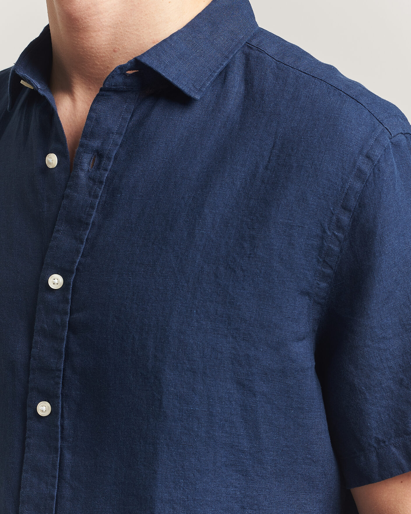 Heren | Overhemden | Charles Tyrwhitt | Pure Linen Short Sleeve Slim Fit Shirt Navy
