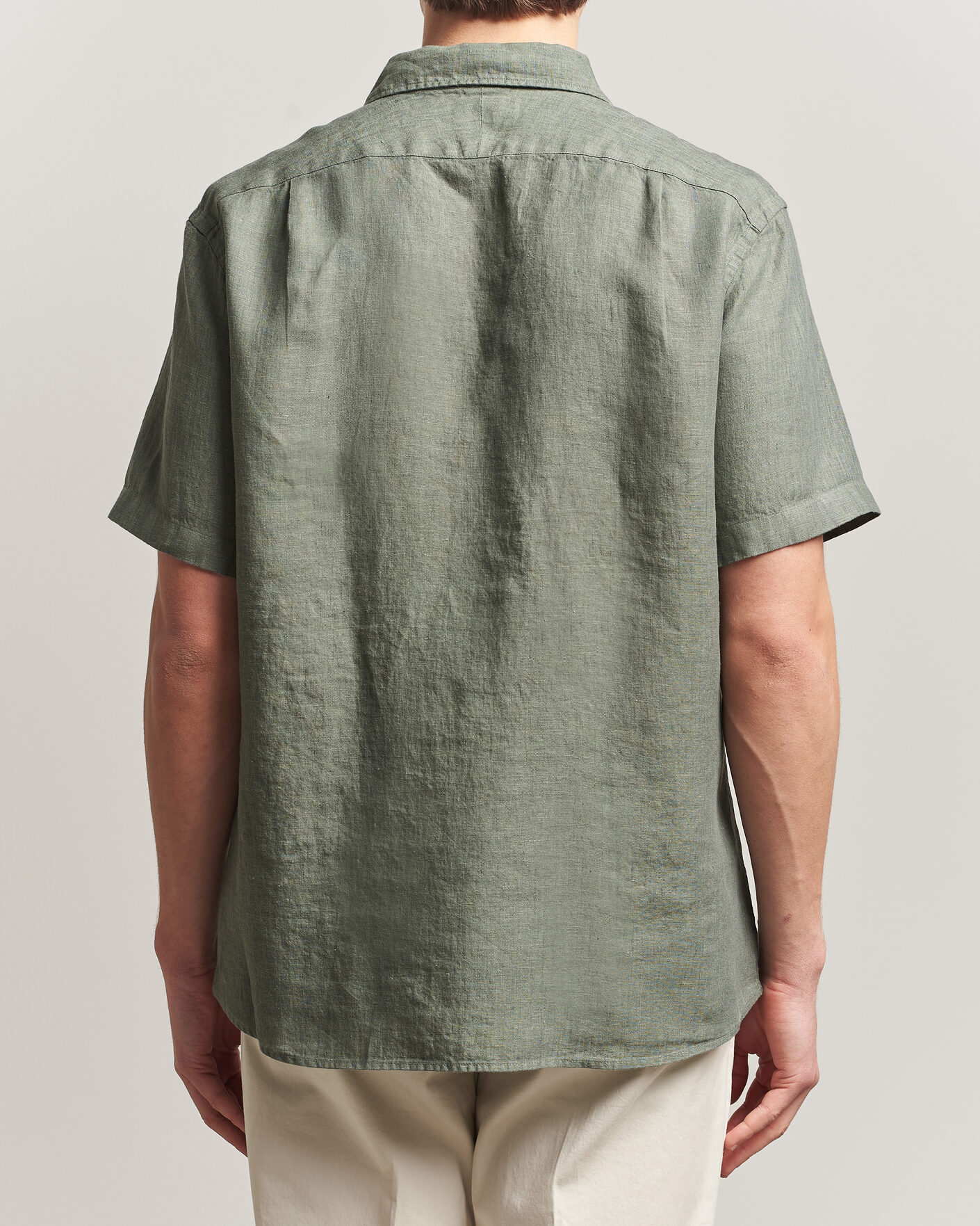 Heren | Overhemden | Charles Tyrwhitt | Pure Linen Short Sleeve Slim Fit Shirt Olive