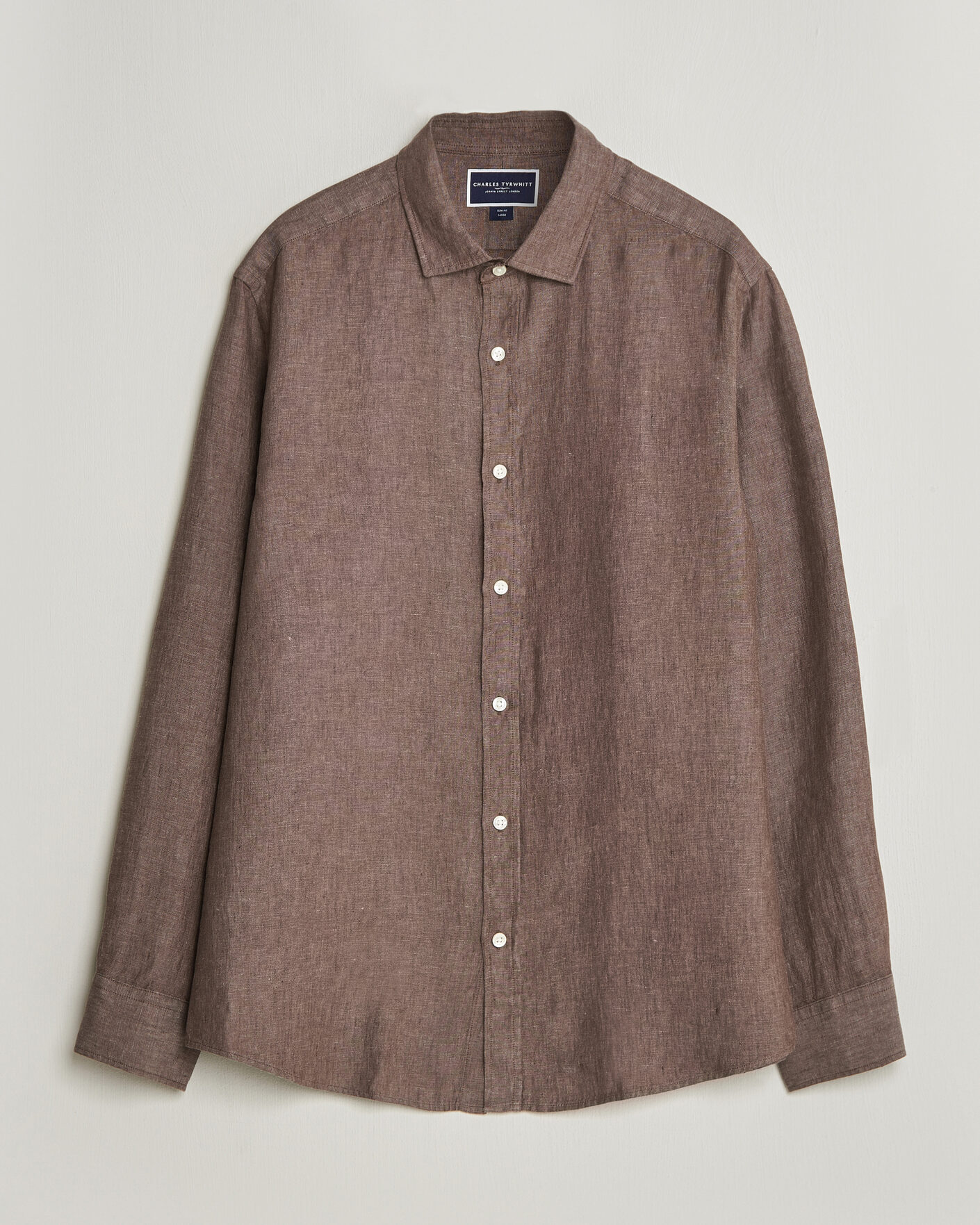 Heren | Overhemden | Charles Tyrwhitt | Pure Linen Slim Fit Shirt Mocha