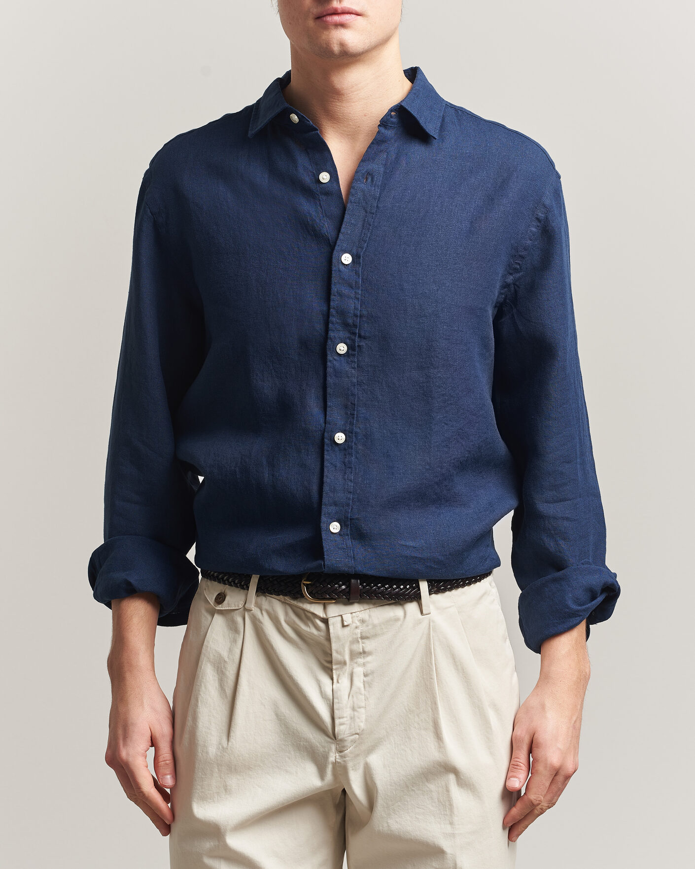 Heren | Overhemden | Charles Tyrwhitt | Pure Linen Slim Fit Shirt Navy